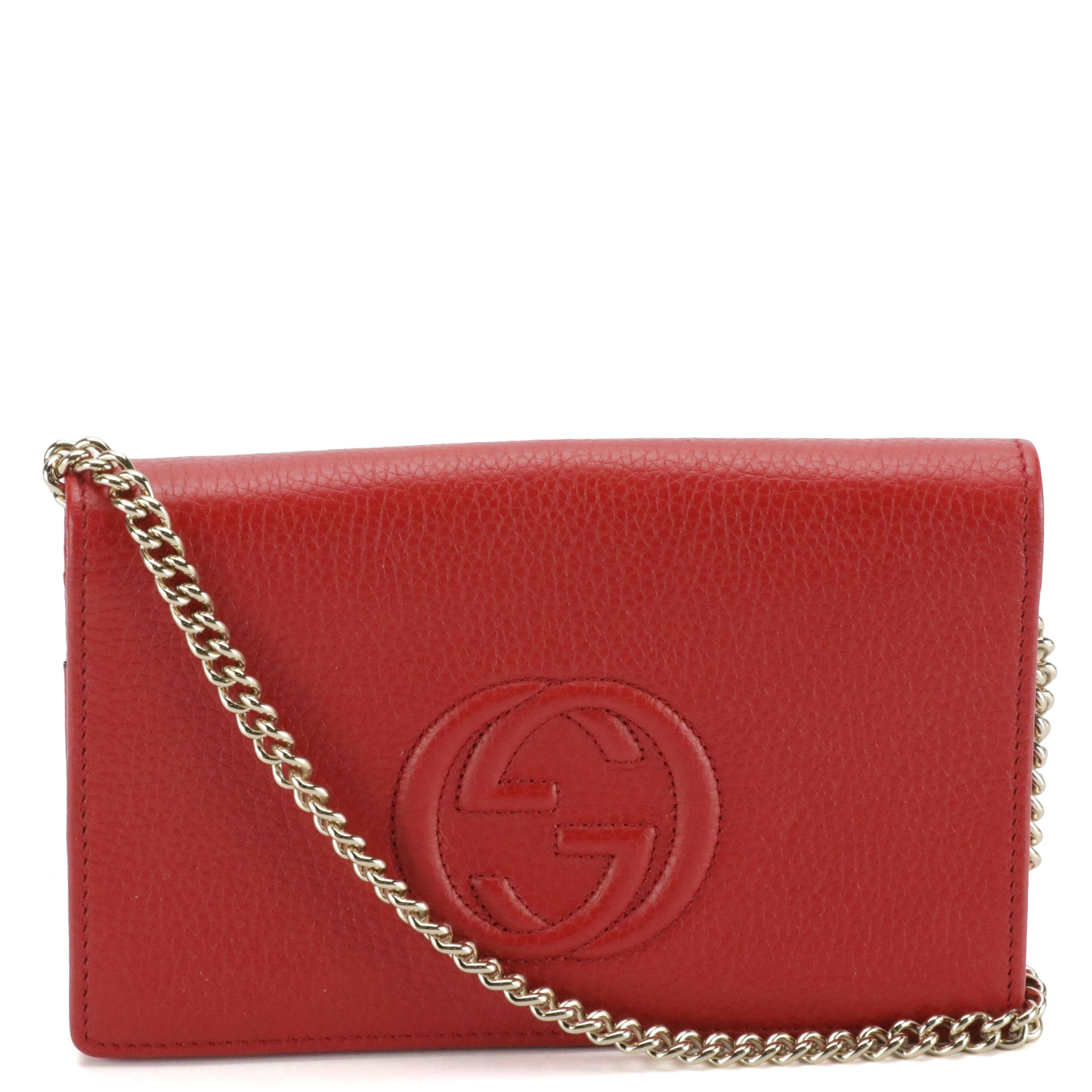 Gucci Soho Clutch Wallet on Chain in Red Grained Calfskin Leather