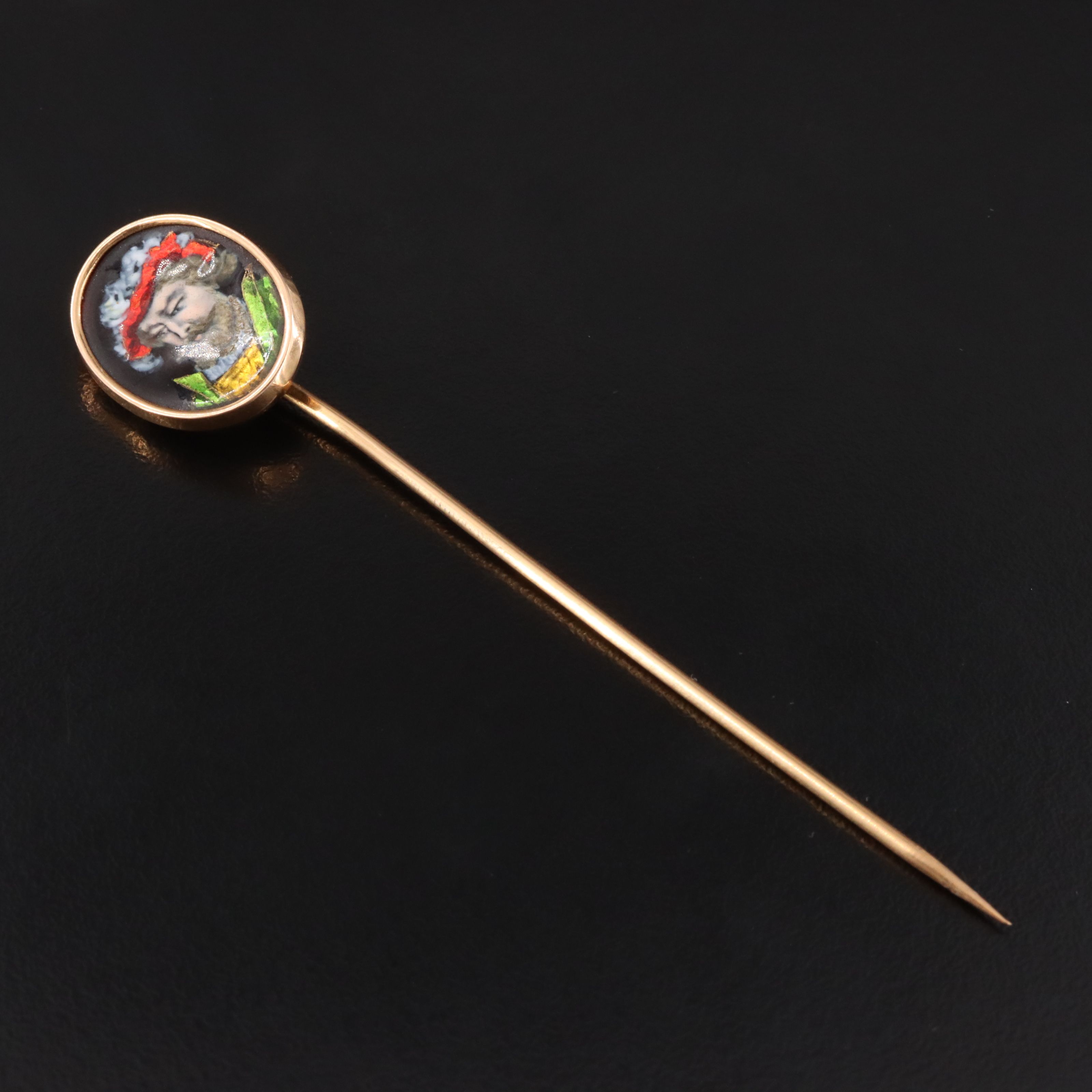 Antique French 18K Grisaille Enamel Stickpin