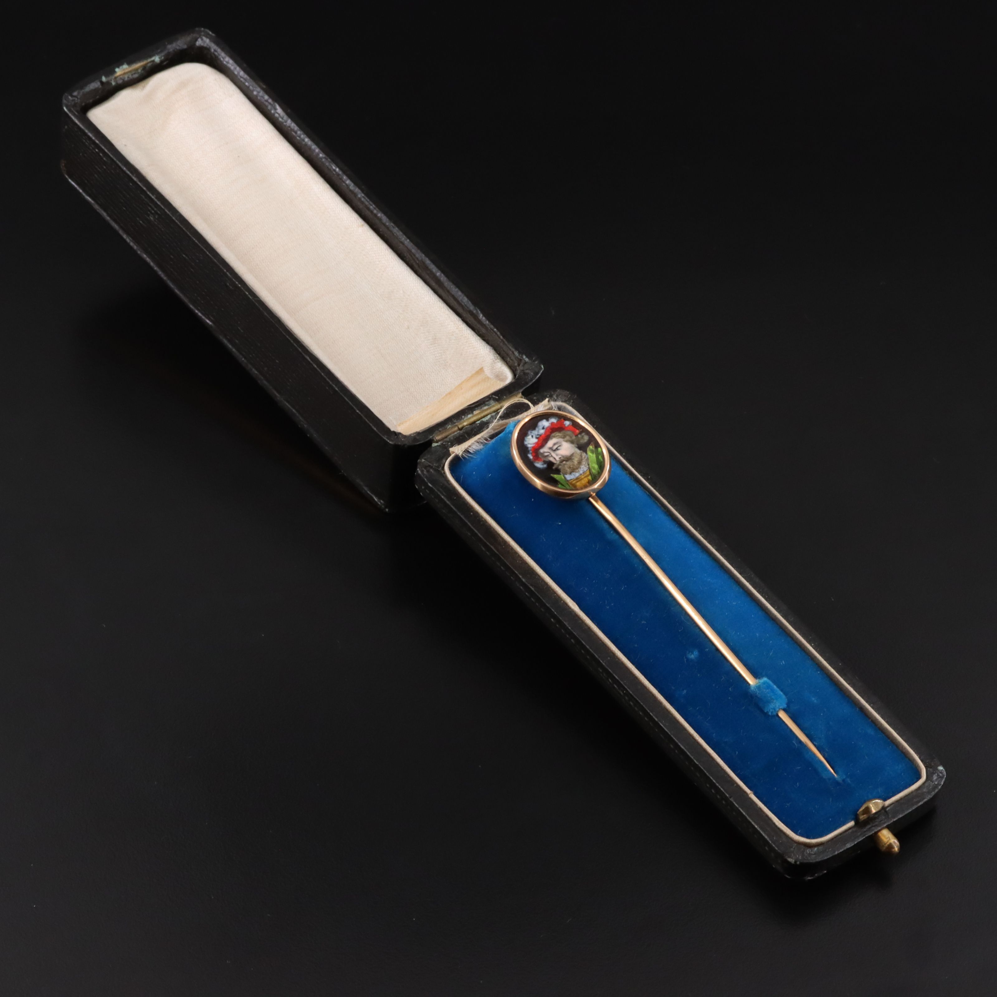 Antique French 18K Grisaille Enamel Stickpin