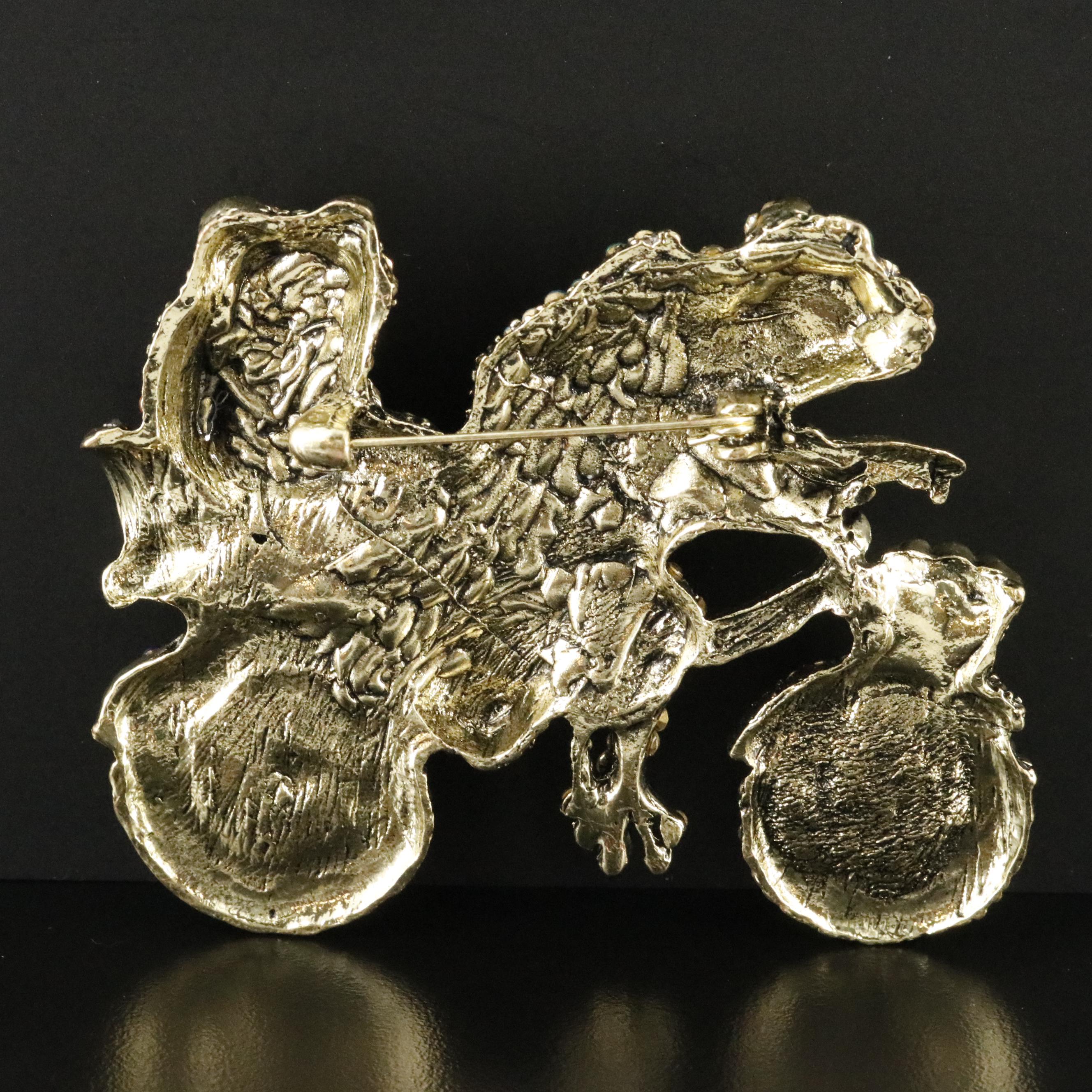 Rhinestone Frog and Toad on Bicycle Brooch