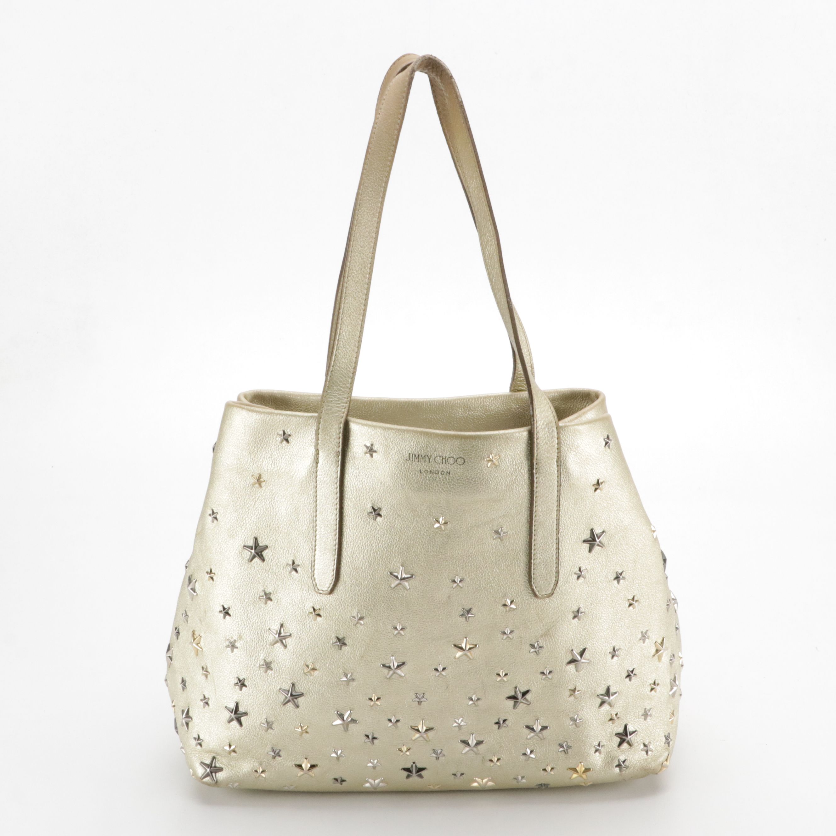 Jimmy Choo Star Studded Tote Bag in Metallic Gold Grained Calf Leather