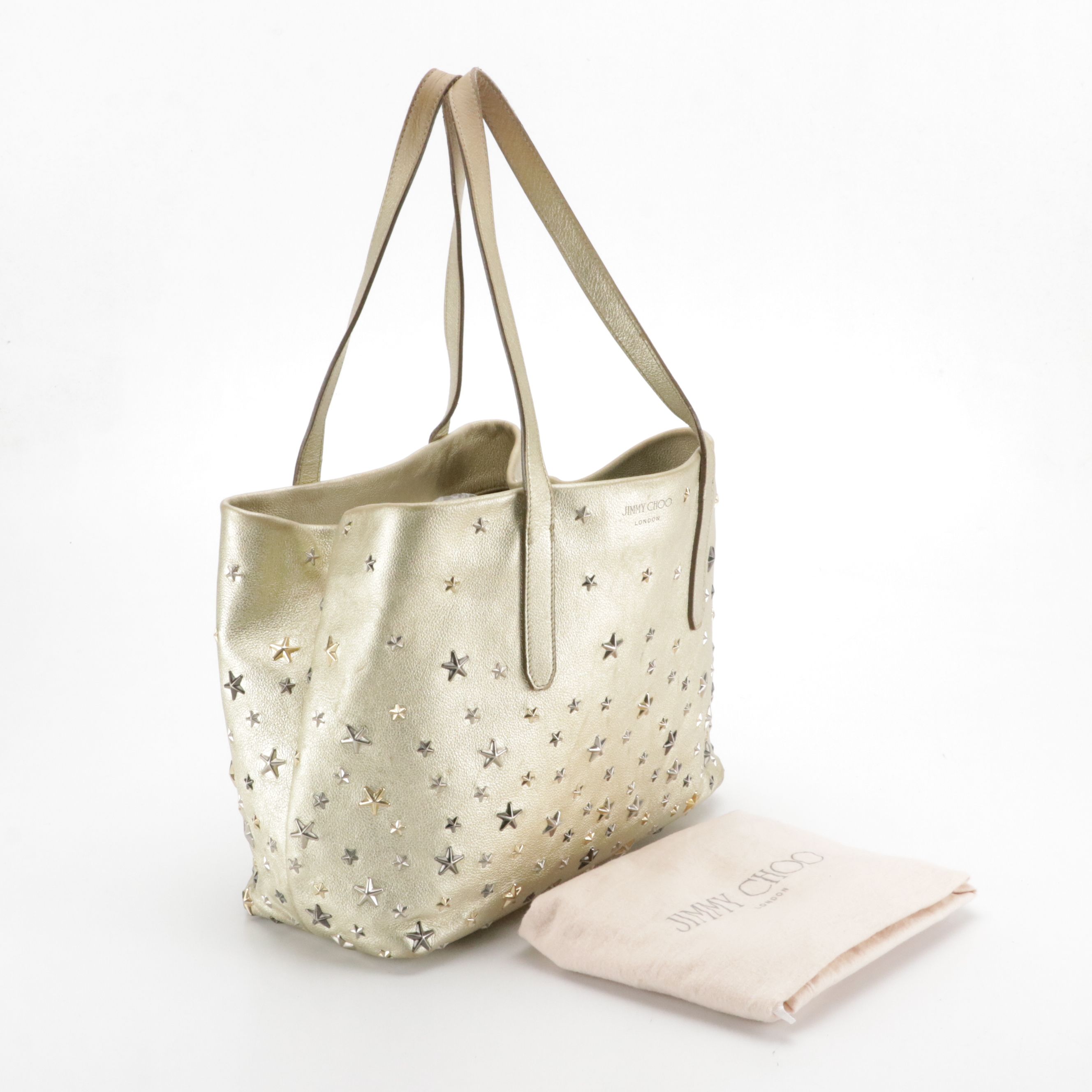 Jimmy Choo Star Studded Tote Bag in Metallic Gold Grained Calf Leather