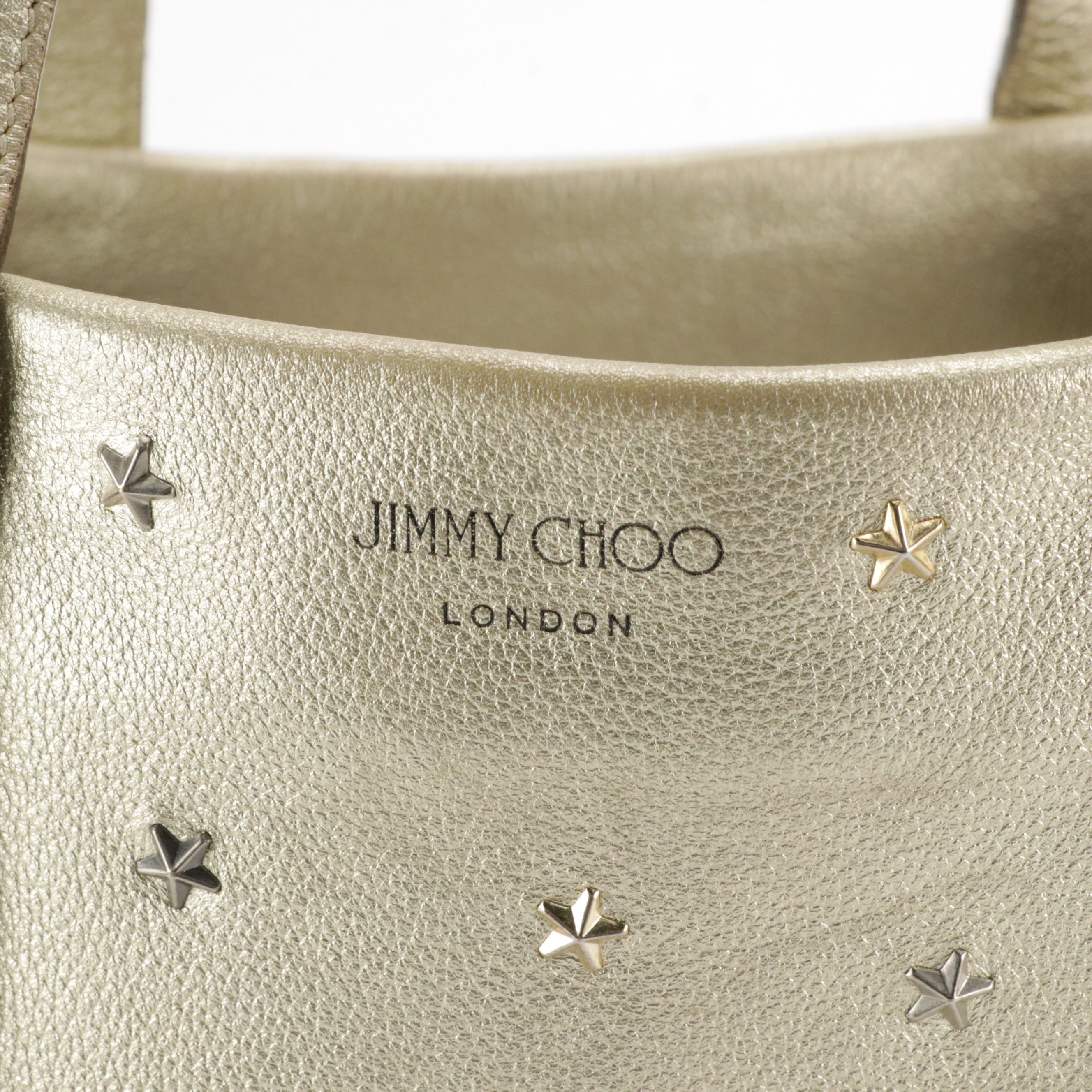Jimmy Choo Star Studded Tote Bag in Metallic Gold Grained Calf Leather