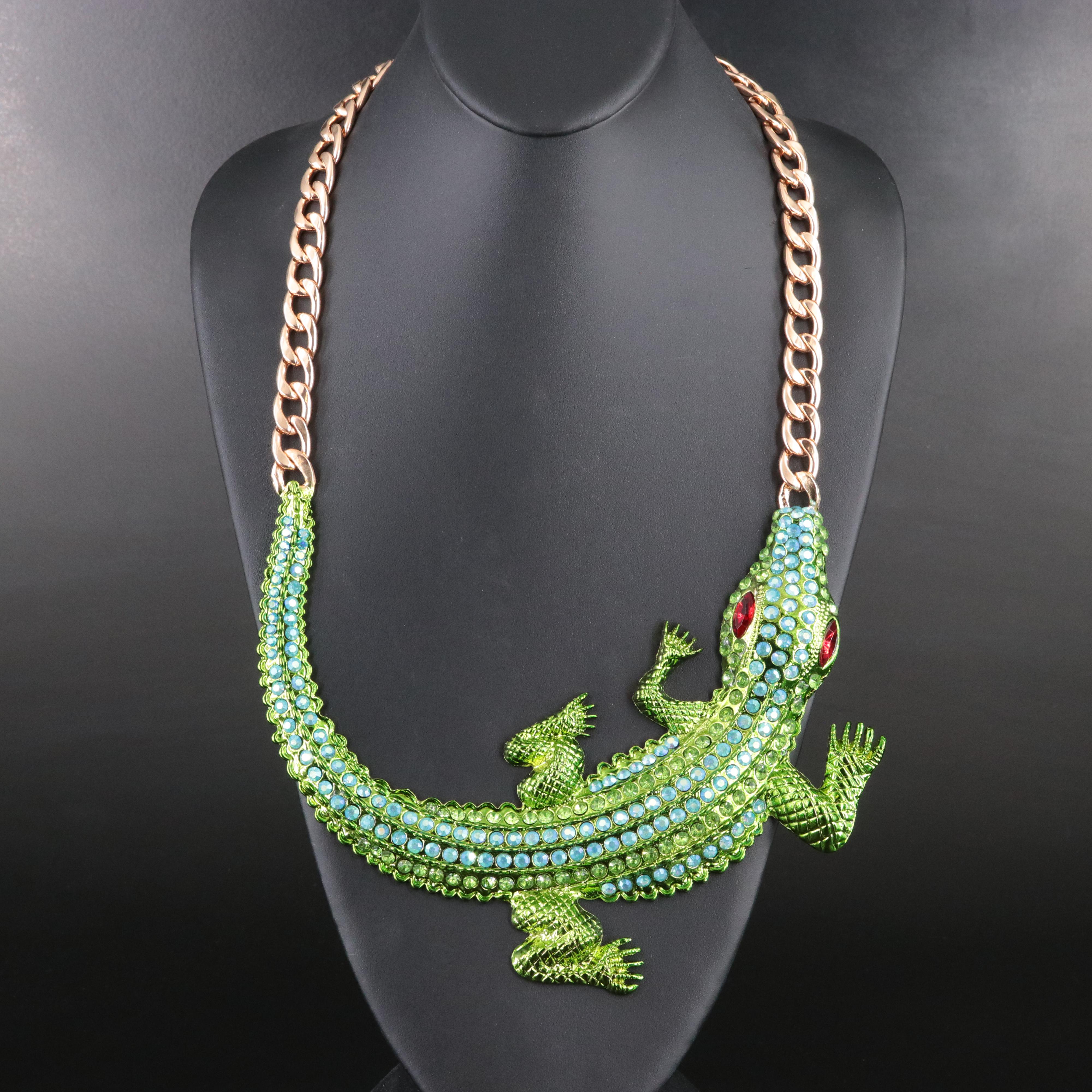 Rhinestone Alligator Statement Necklace