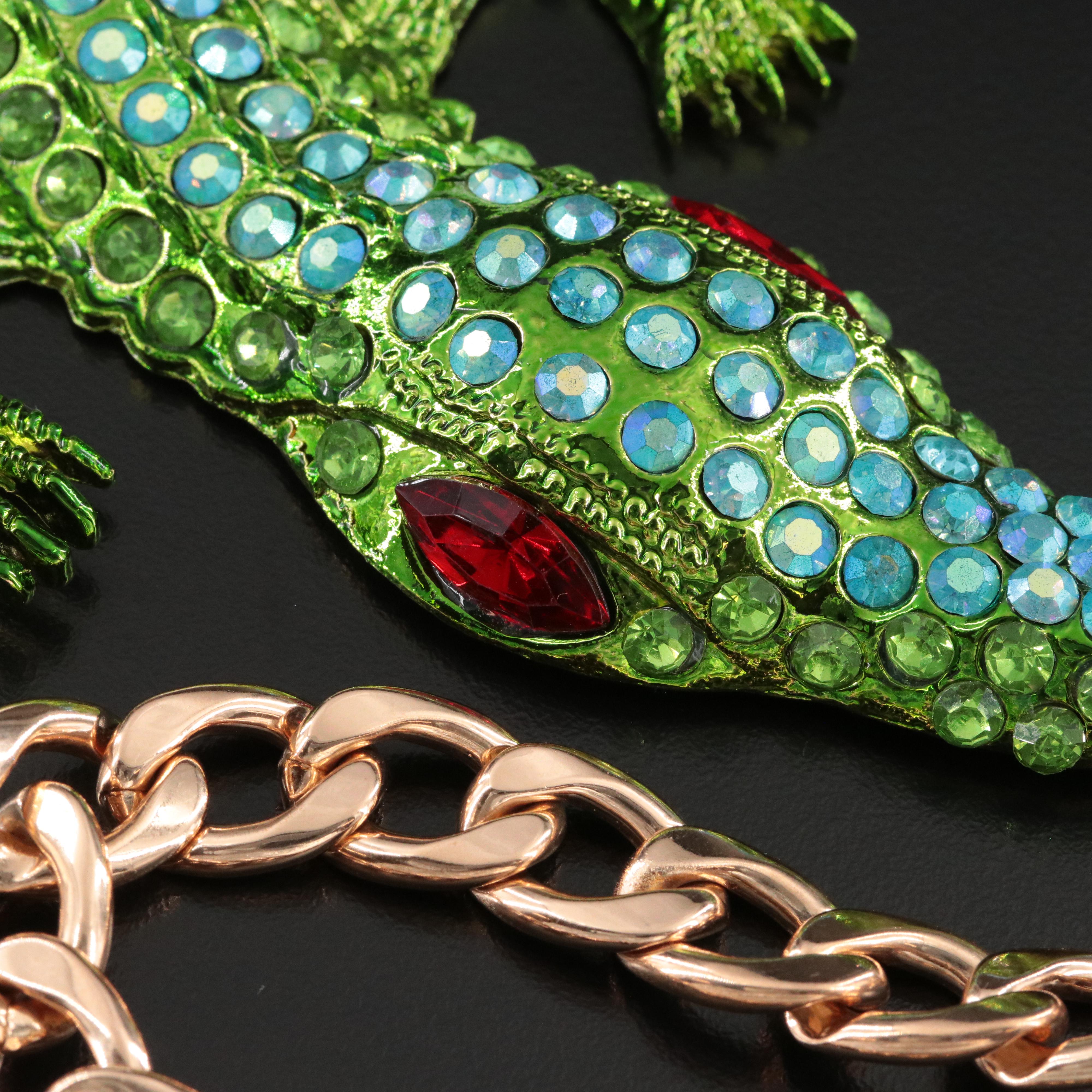 Rhinestone Alligator Statement Necklace