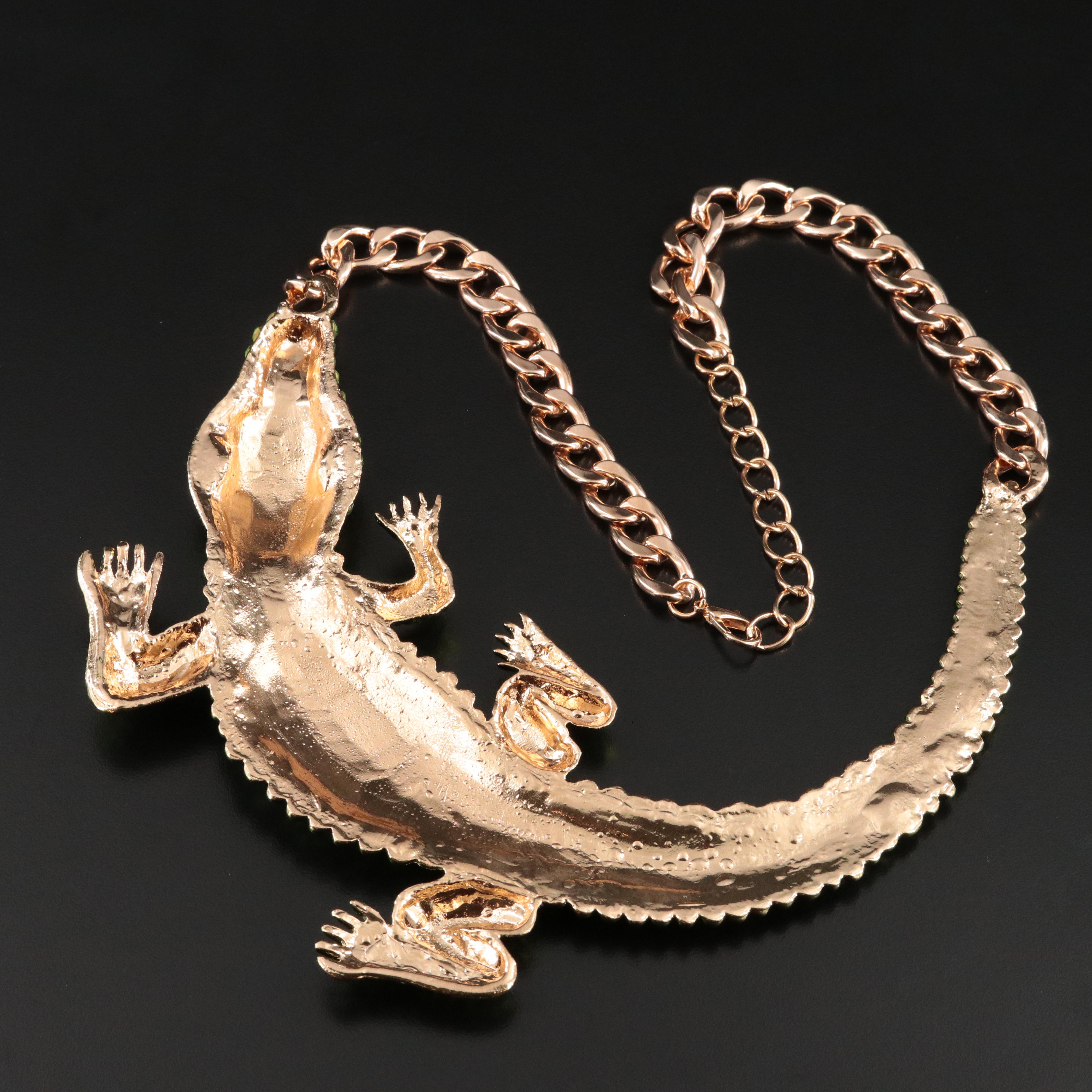 Rhinestone Alligator Statement Necklace