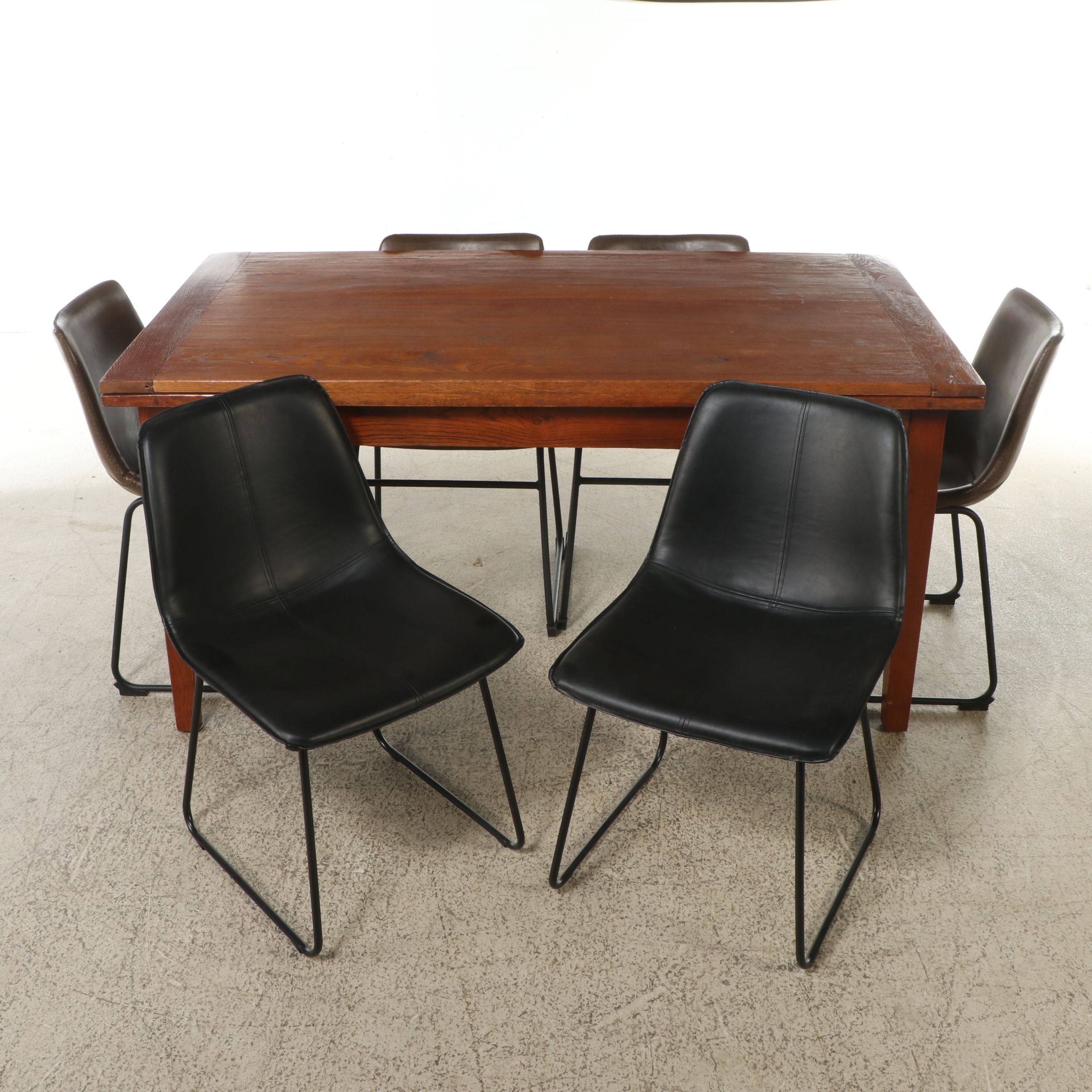 Arts & Crafts Style Oak Extending Table with Mid Century Modern Style Chairs