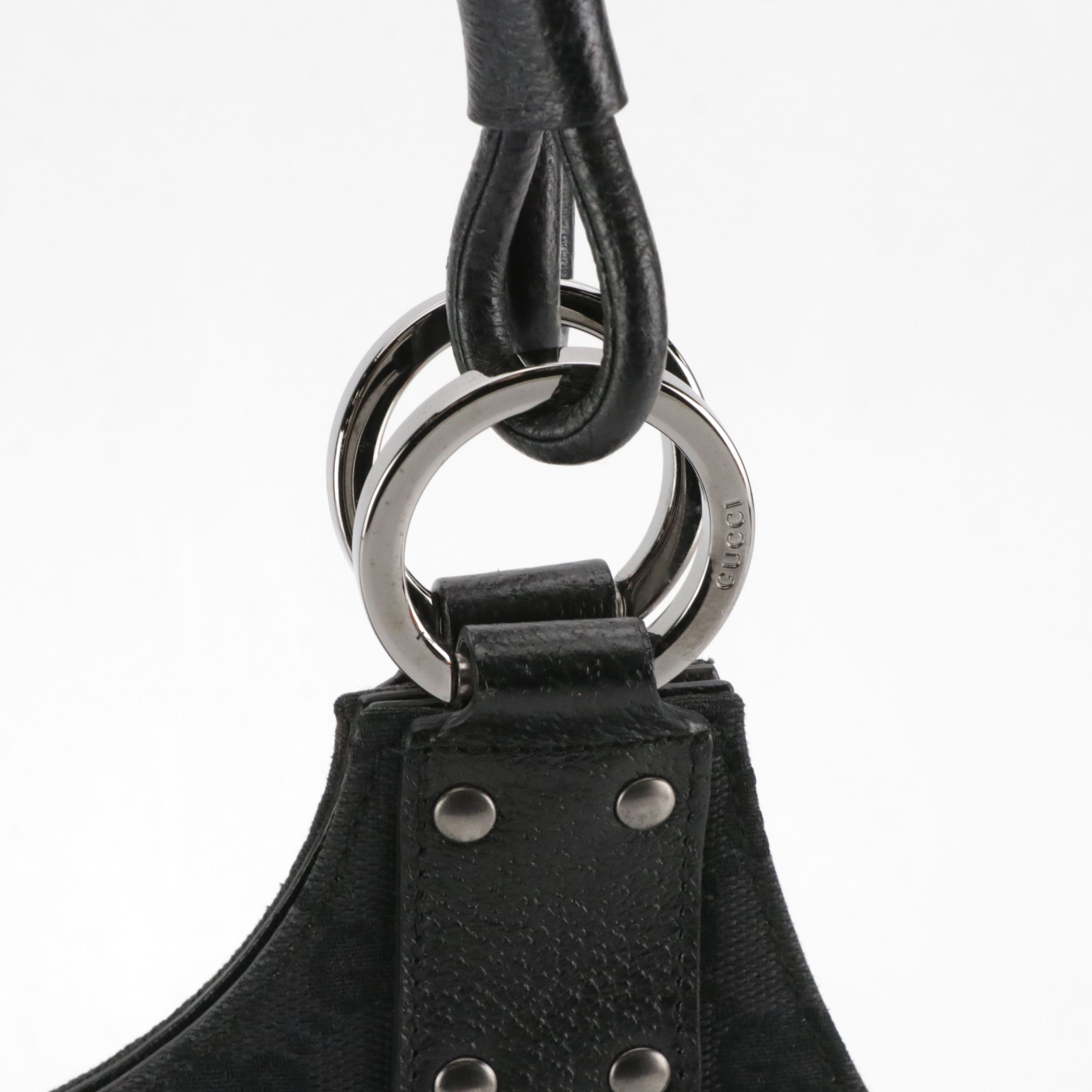 Gucci Front Pocket Hobo Shoulder Bag in Black GG Canvas and Leather