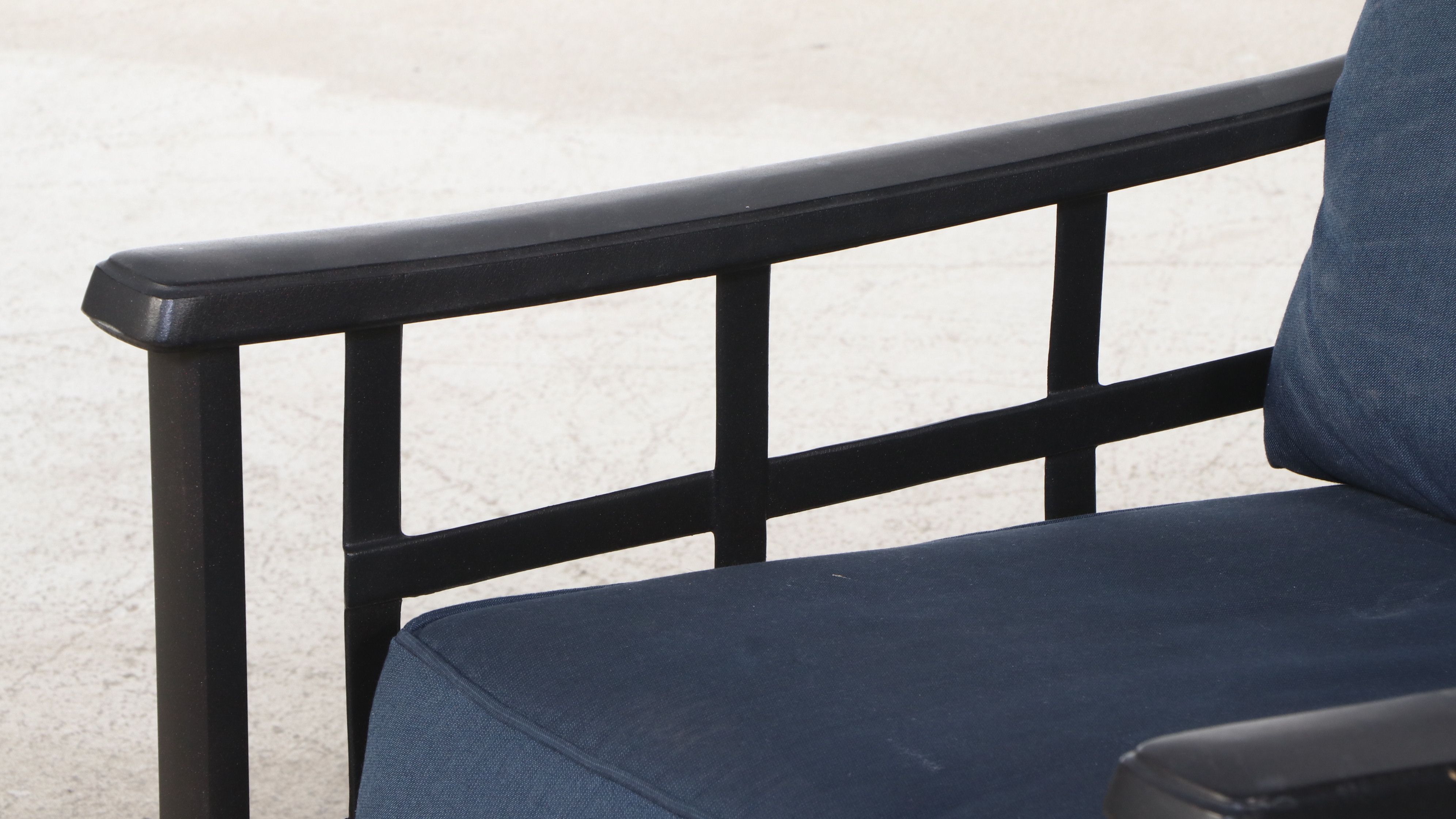 Two Contemporary Metal Patio Chairs and Ottoman with Accent Tables