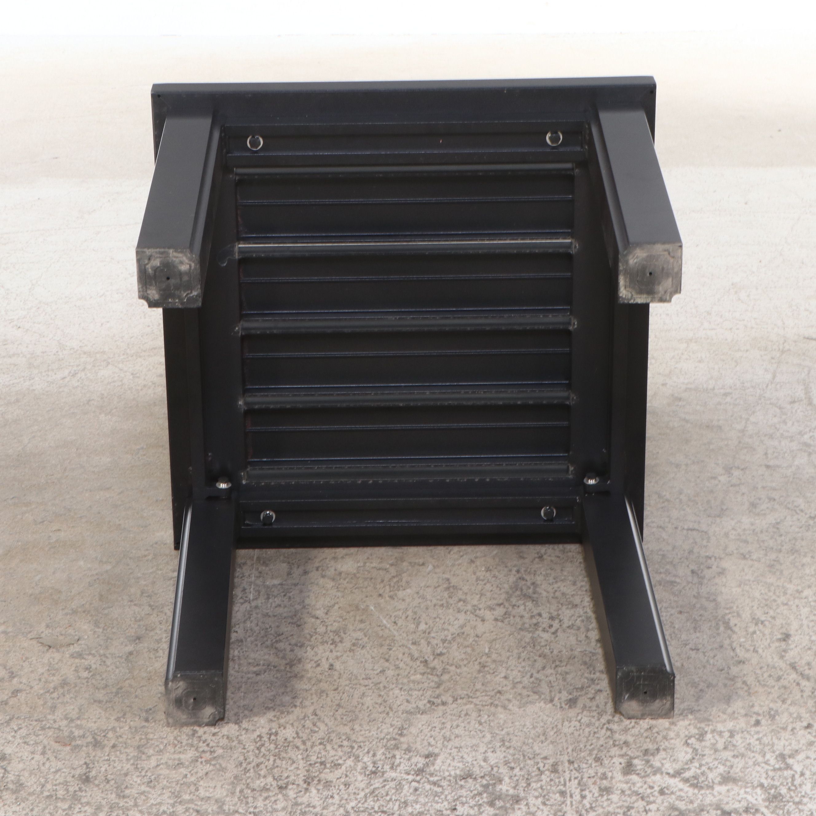 Two Contemporary Metal Patio Chairs and Ottoman with Accent Tables