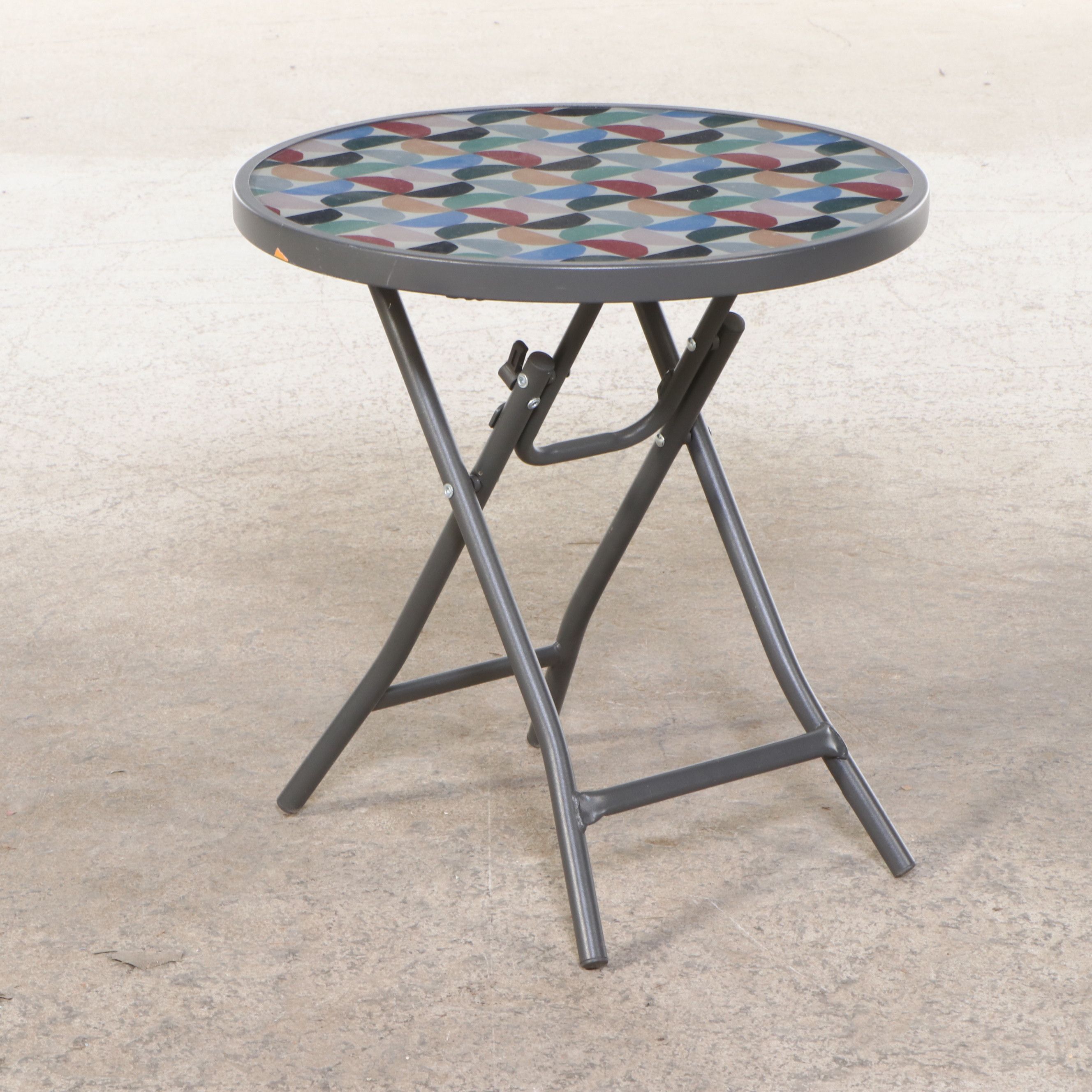 Two Contemporary Metal Patio Chairs and Ottoman with Accent Tables