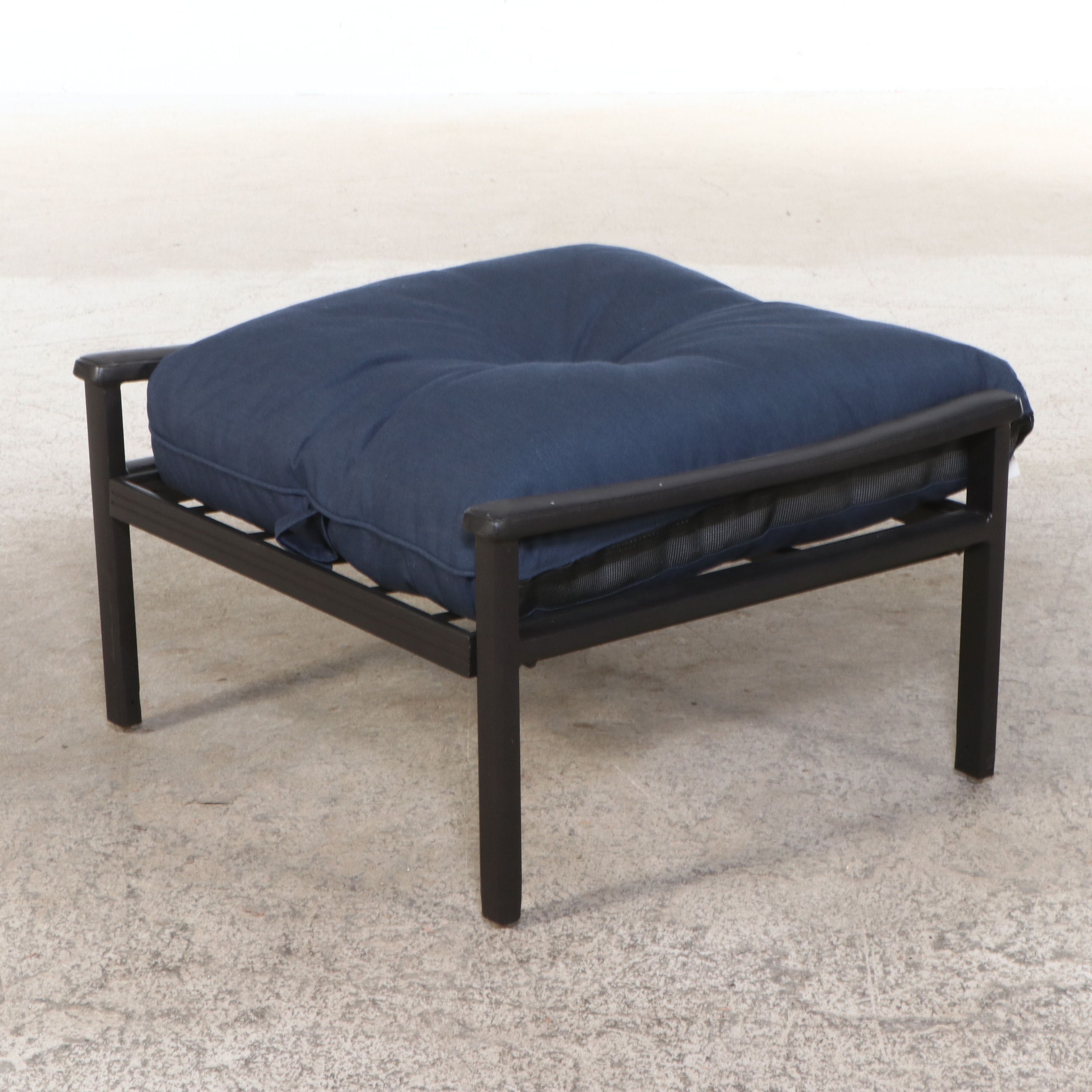 Two Contemporary Metal Patio Chairs and Ottoman with Accent Tables