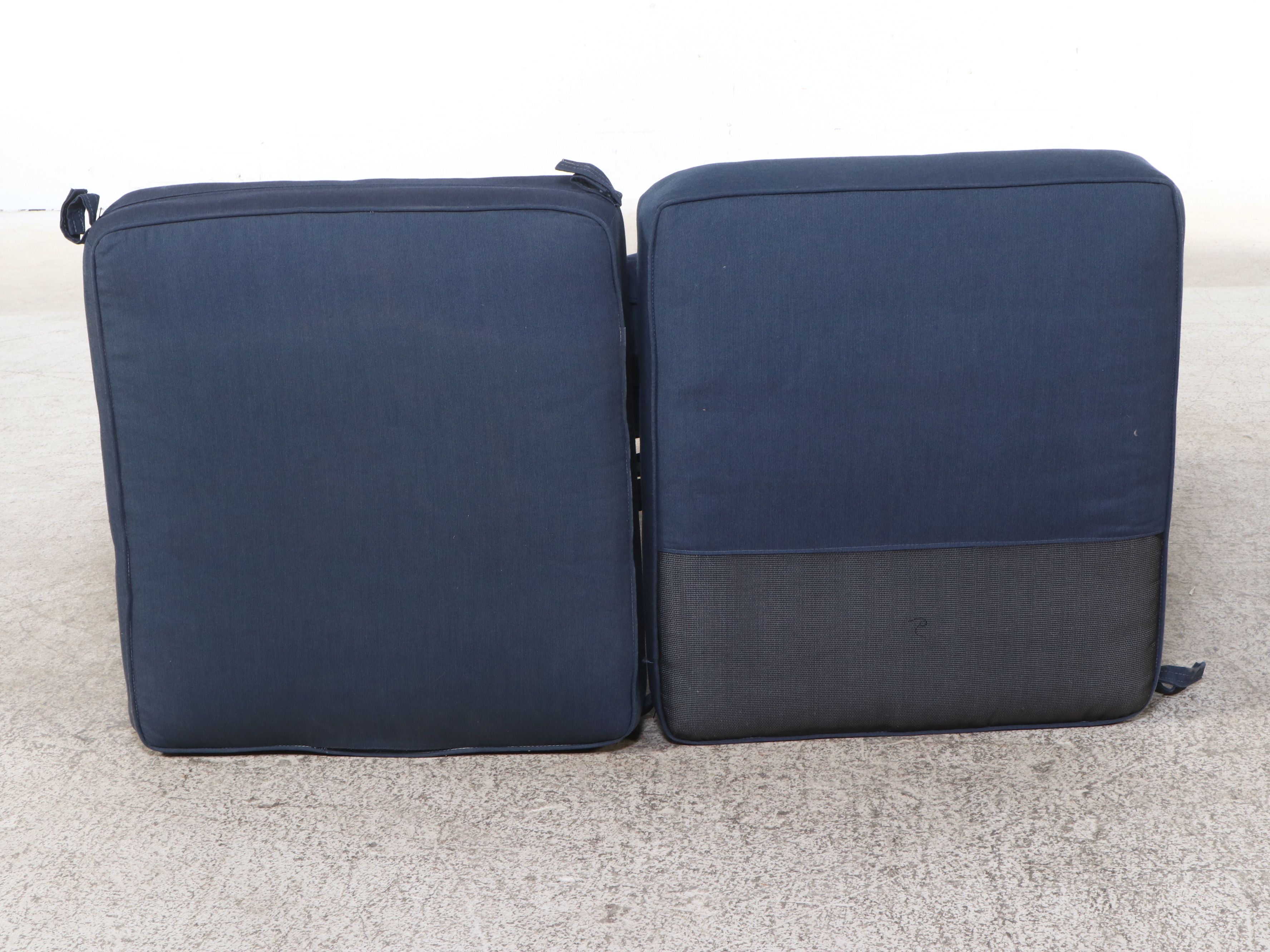 Two Contemporary Metal Patio Chairs and Ottoman with Accent Tables