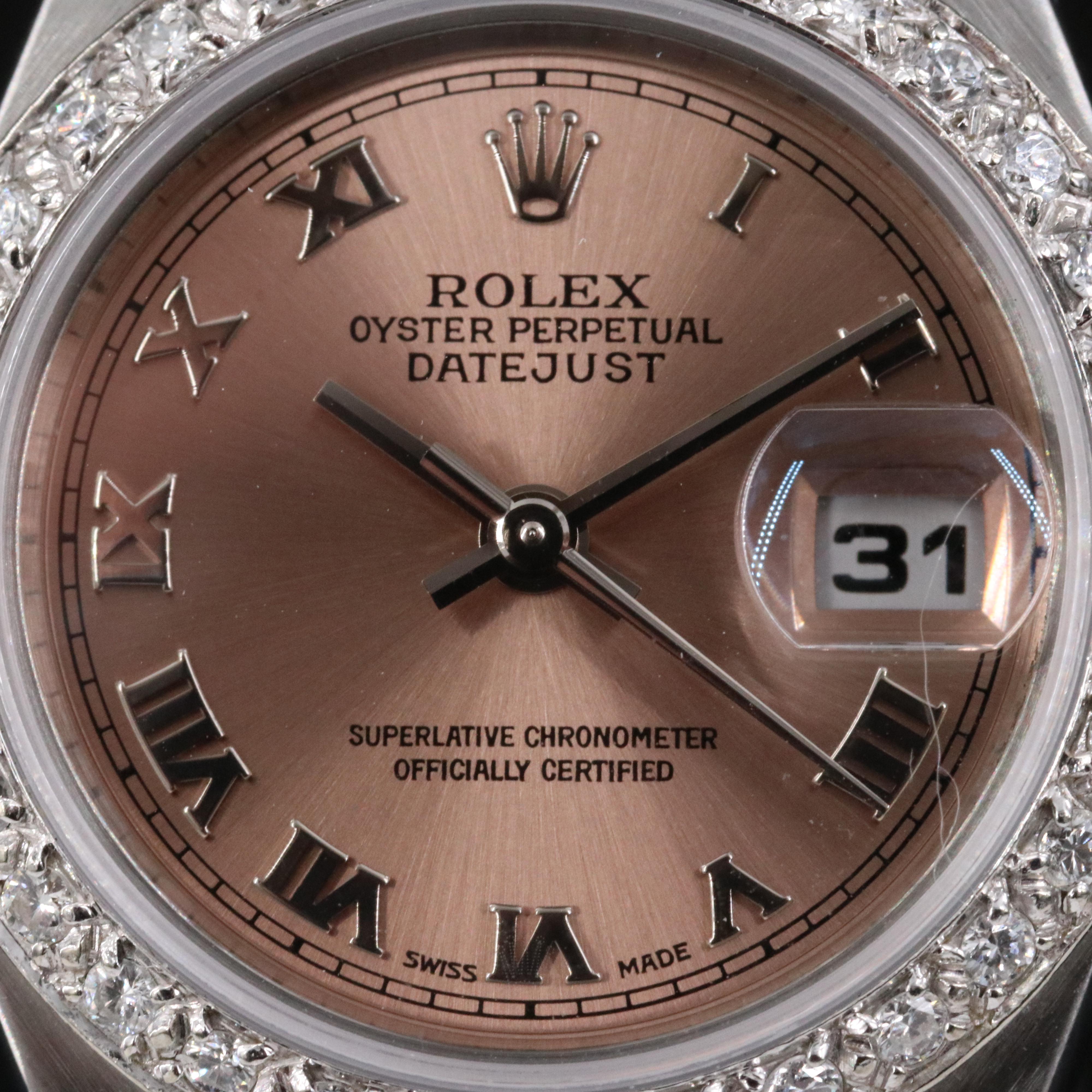 2002 Rolex Custom Diamond Bezel Salmon Dial Datejust Watch 79174