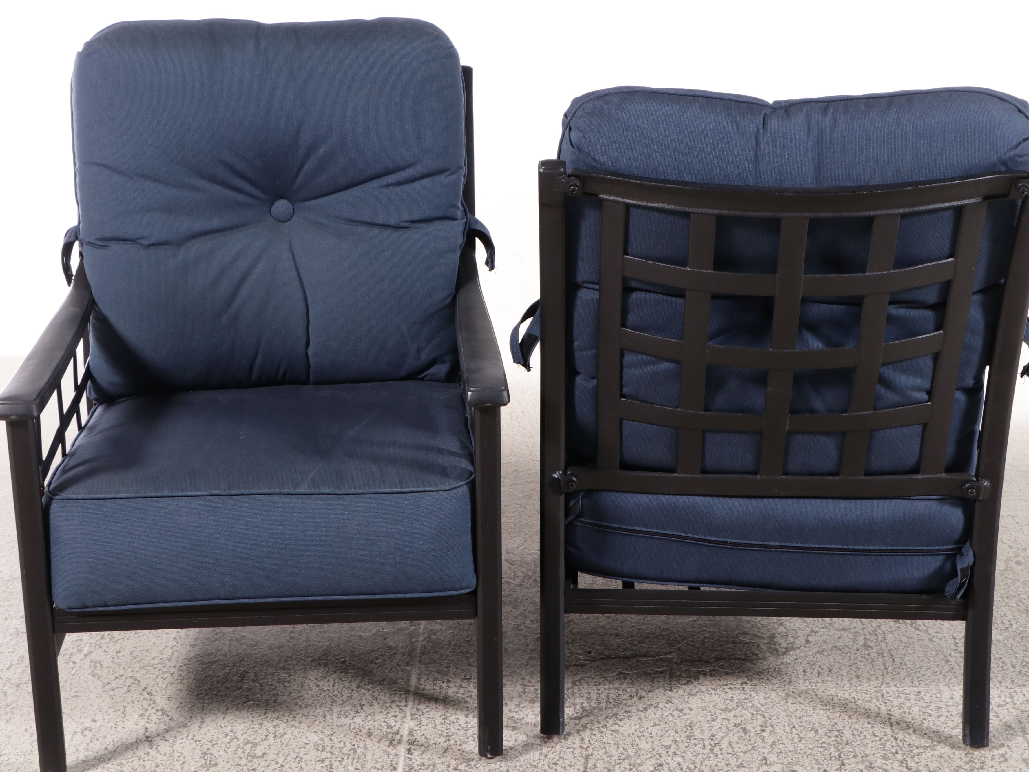 Pair of Contemporary Patio Armchairs and End Table
