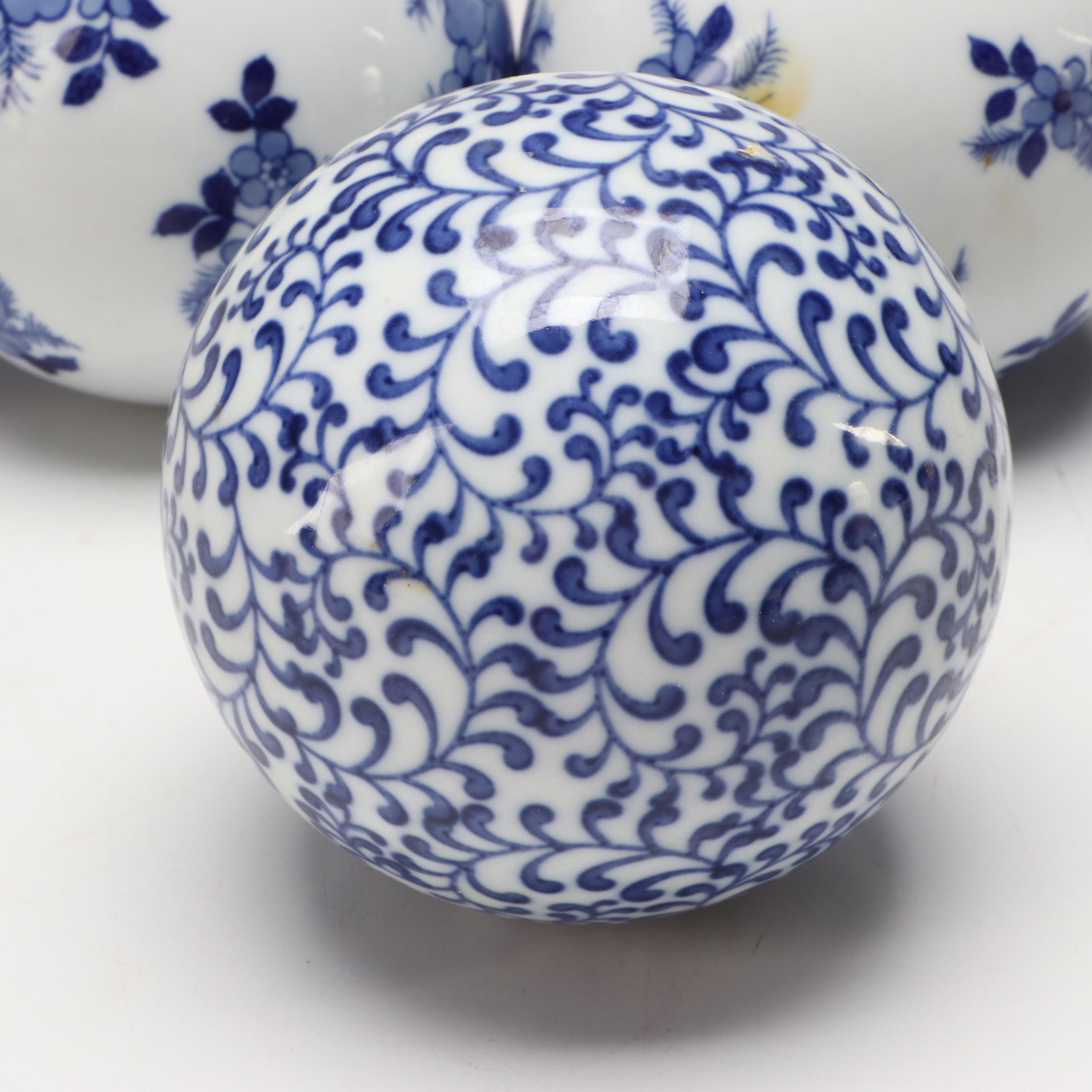 Porcelain Blue and White Carpet Bowl Style Orbs