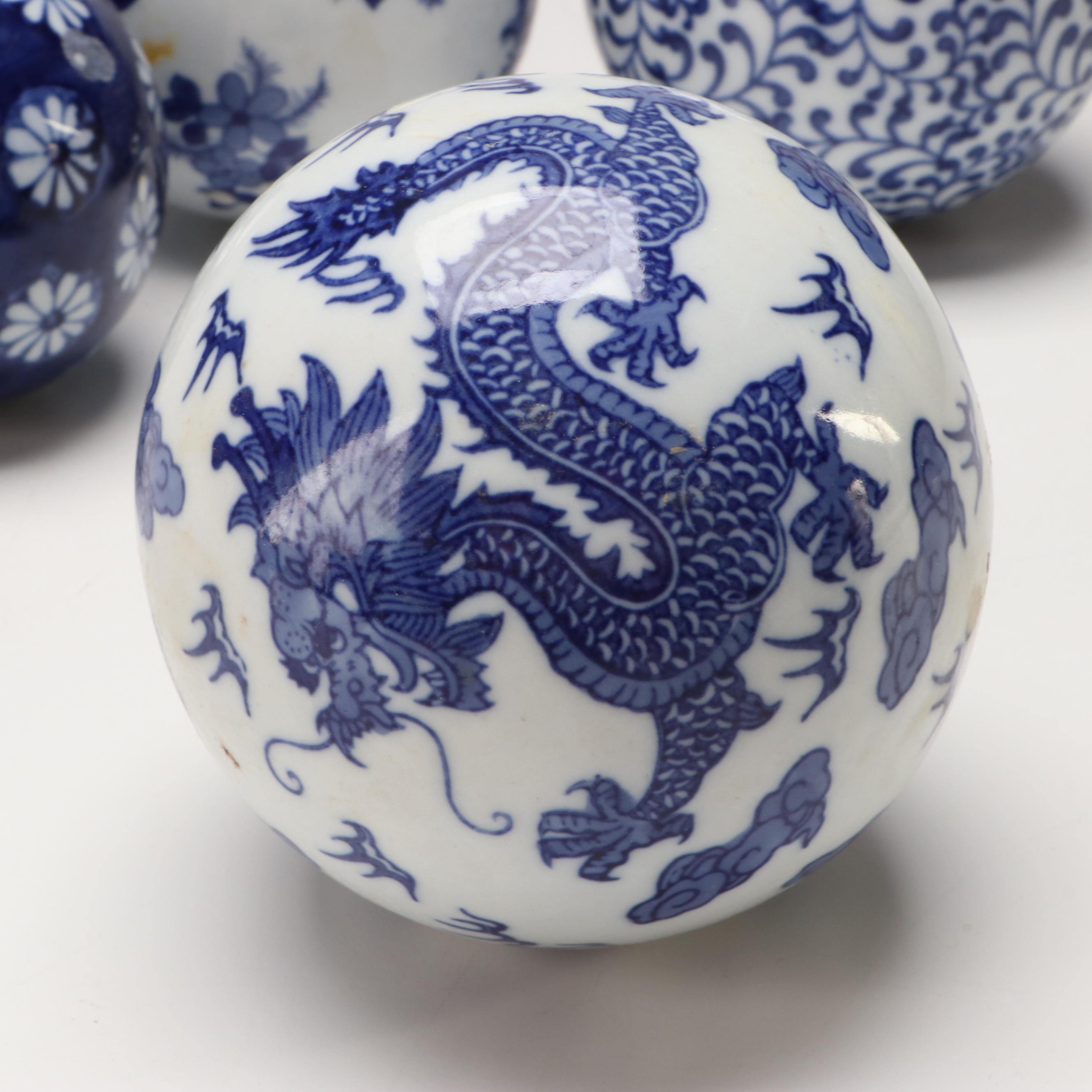 Porcelain Blue and White Carpet Bowl Style Orbs
