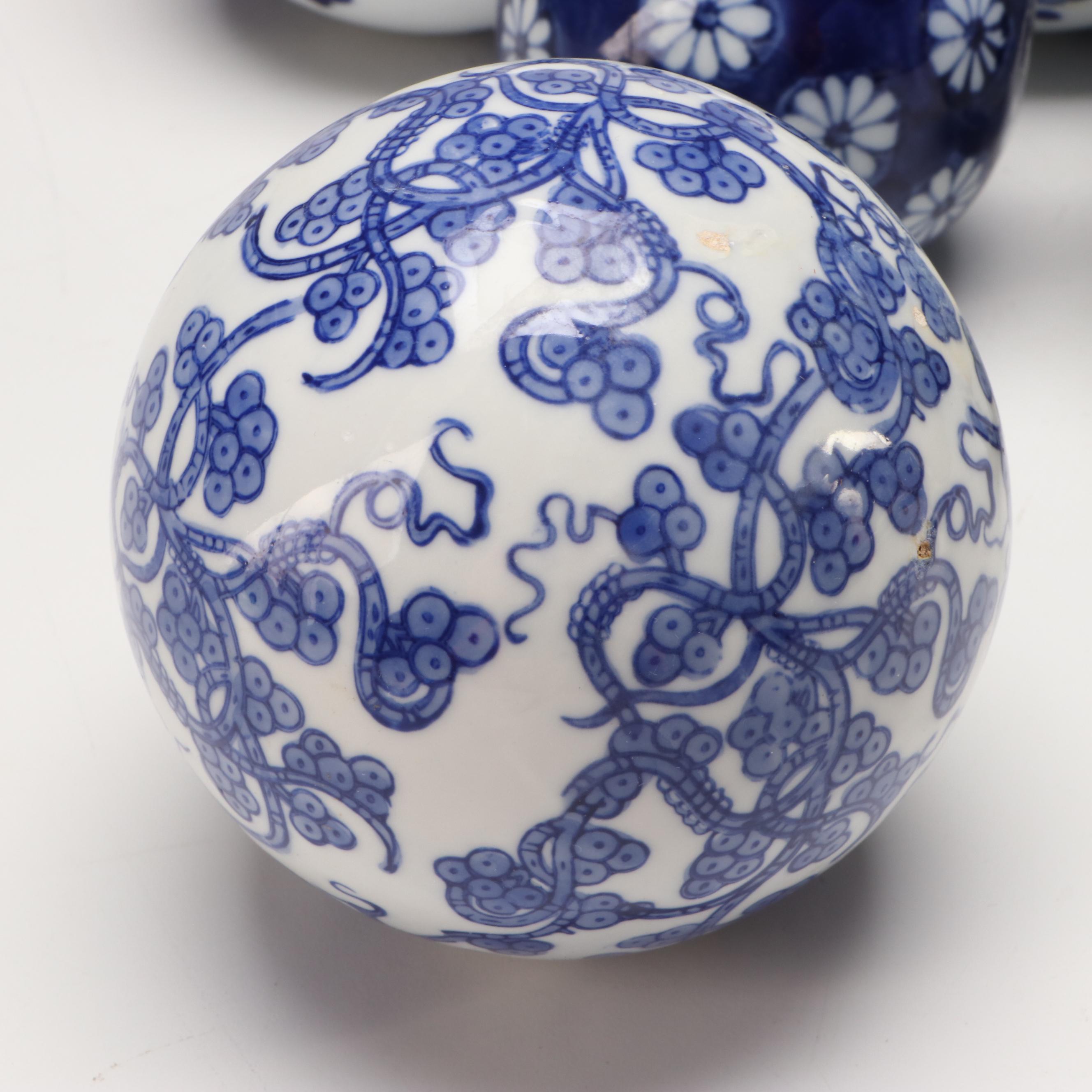 Porcelain Blue and White Carpet Bowl Style Orbs