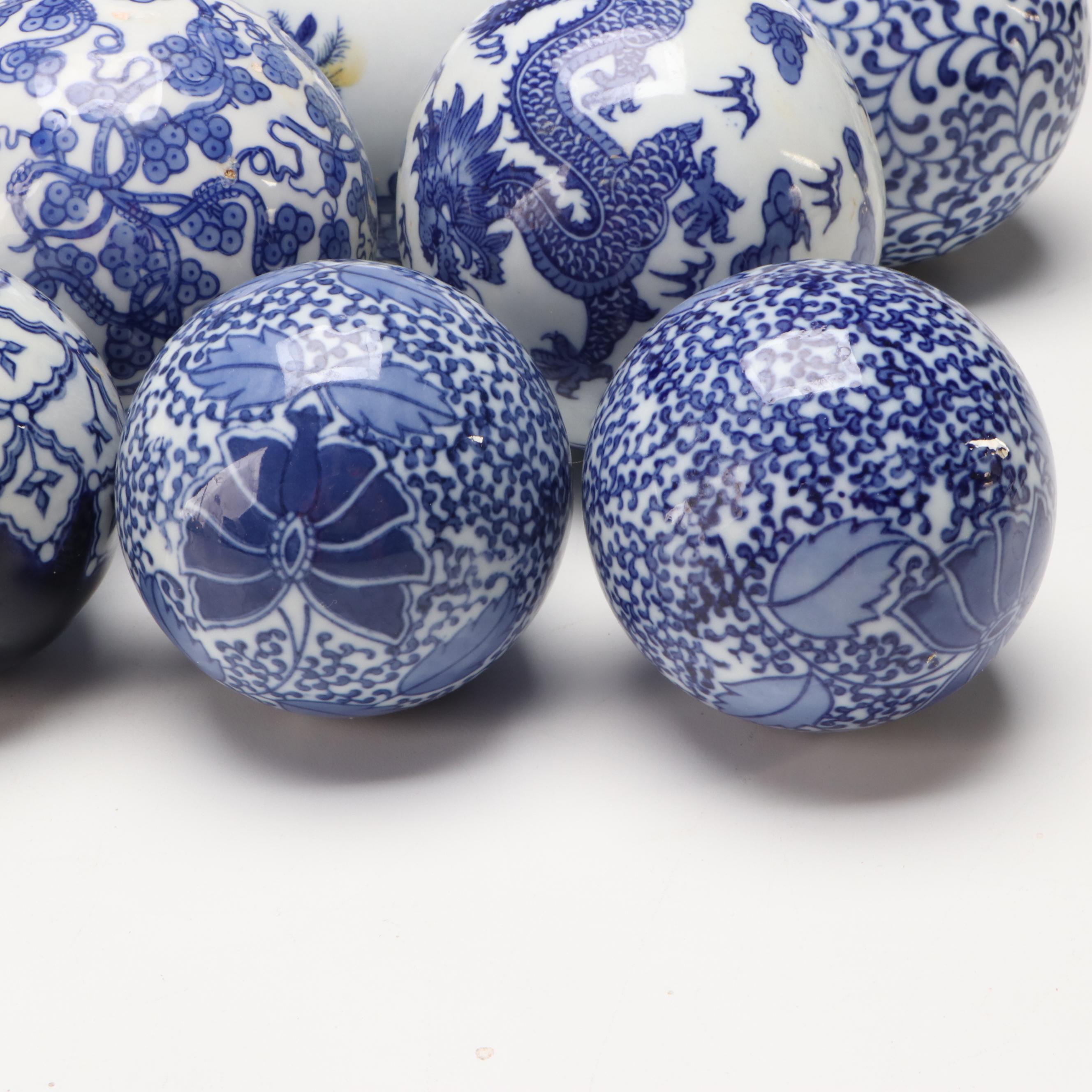 Porcelain Blue and White Carpet Bowl Style Orbs