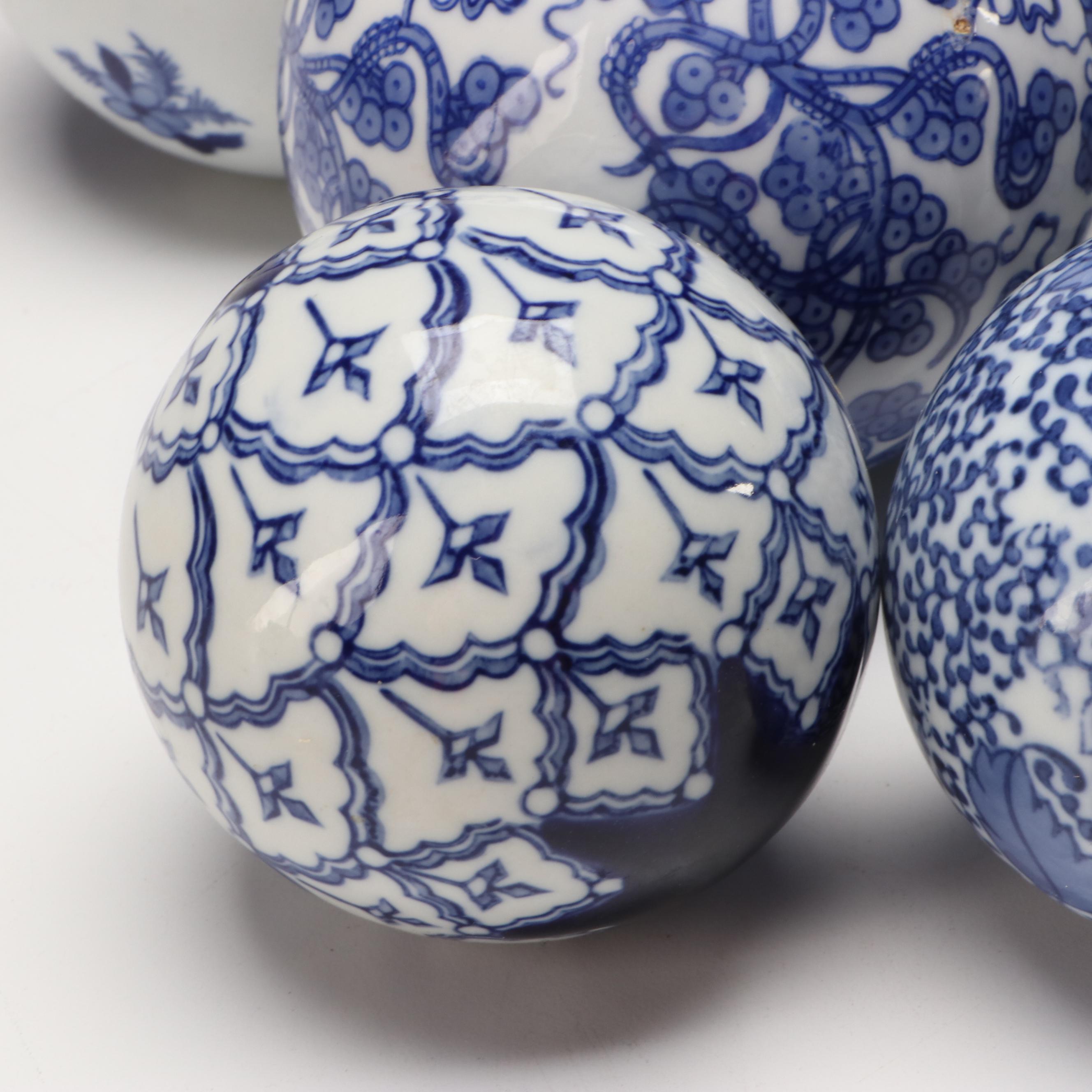 Porcelain Blue and White Carpet Bowl Style Orbs