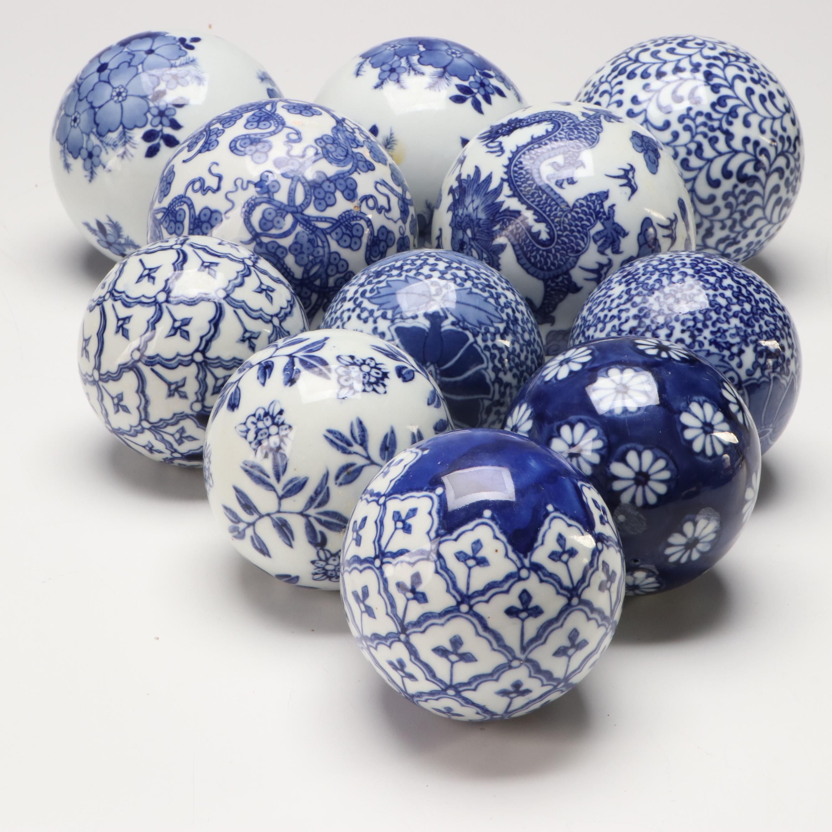 Porcelain Blue and White Carpet Bowl Style Orbs