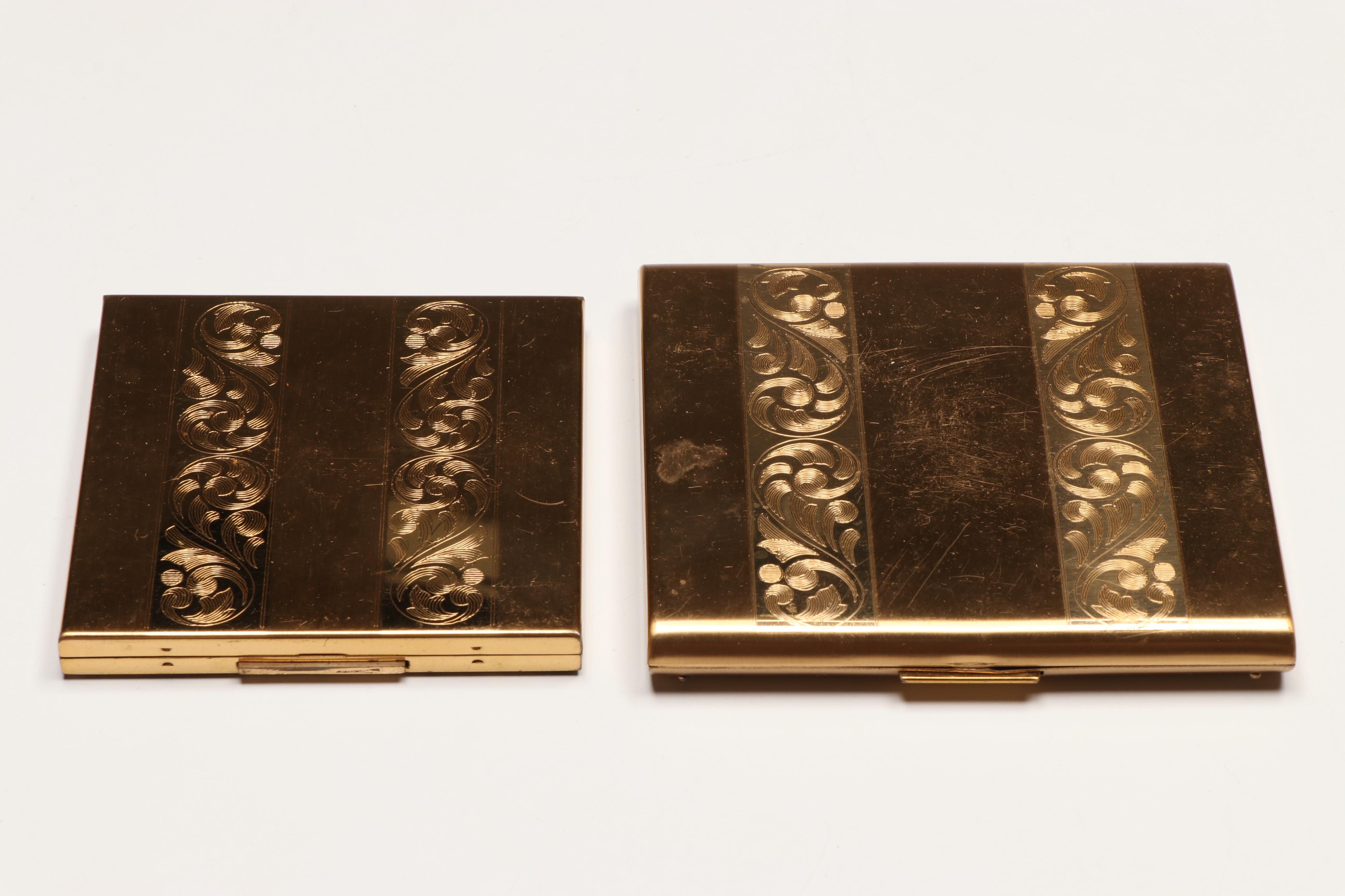 Elgin Gold Finish Compacts with Brass Finish Hand Mirrors and Ceneter Pen