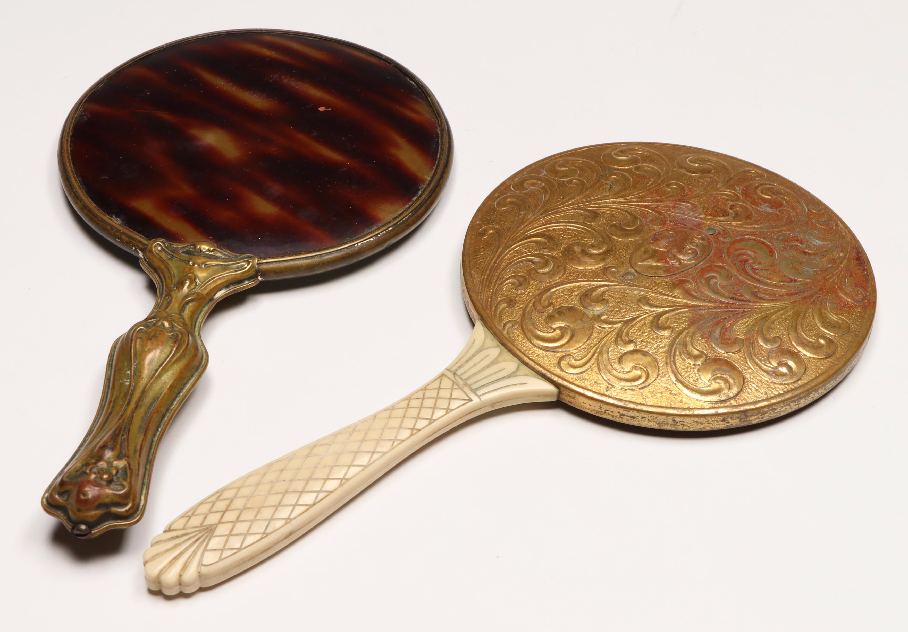 Elgin Gold Finish Compacts with Brass Finish Hand Mirrors and Ceneter Pen