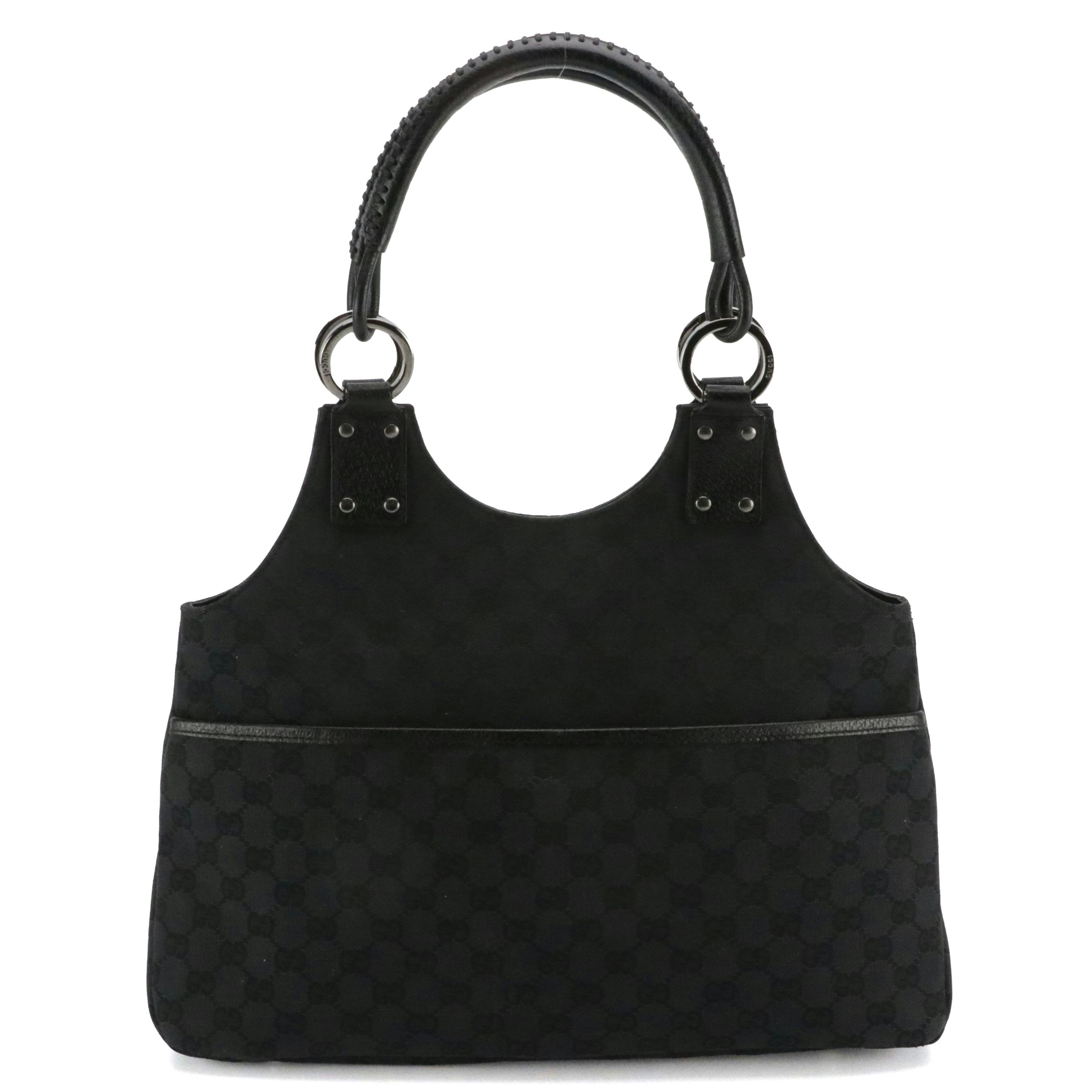 Gucci Front Pocket Hobo Shoulder Bag in Black GG Canvas and Leather