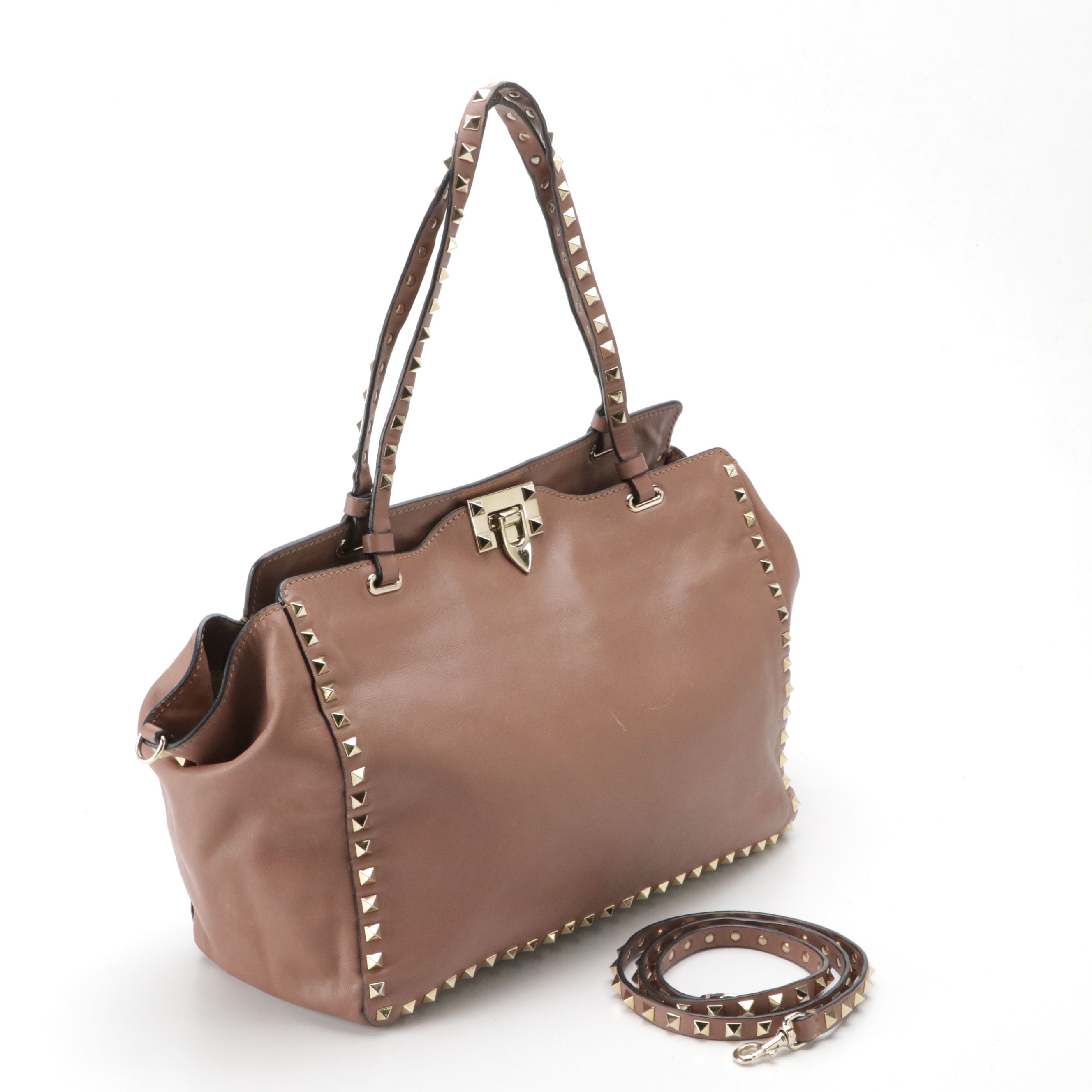 Valentino Garavani Large Rockstud Two-Way Tote in Dark Mauve Pink Calfskin