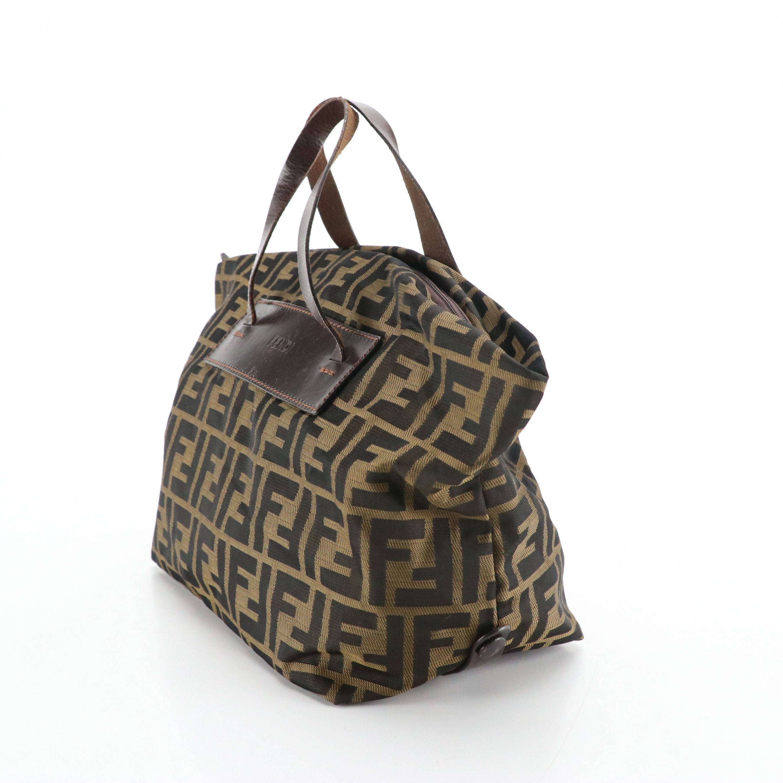 Fendi Roll-Up Travel Tote in Zucca Jacquard Canvas with Leather Trim