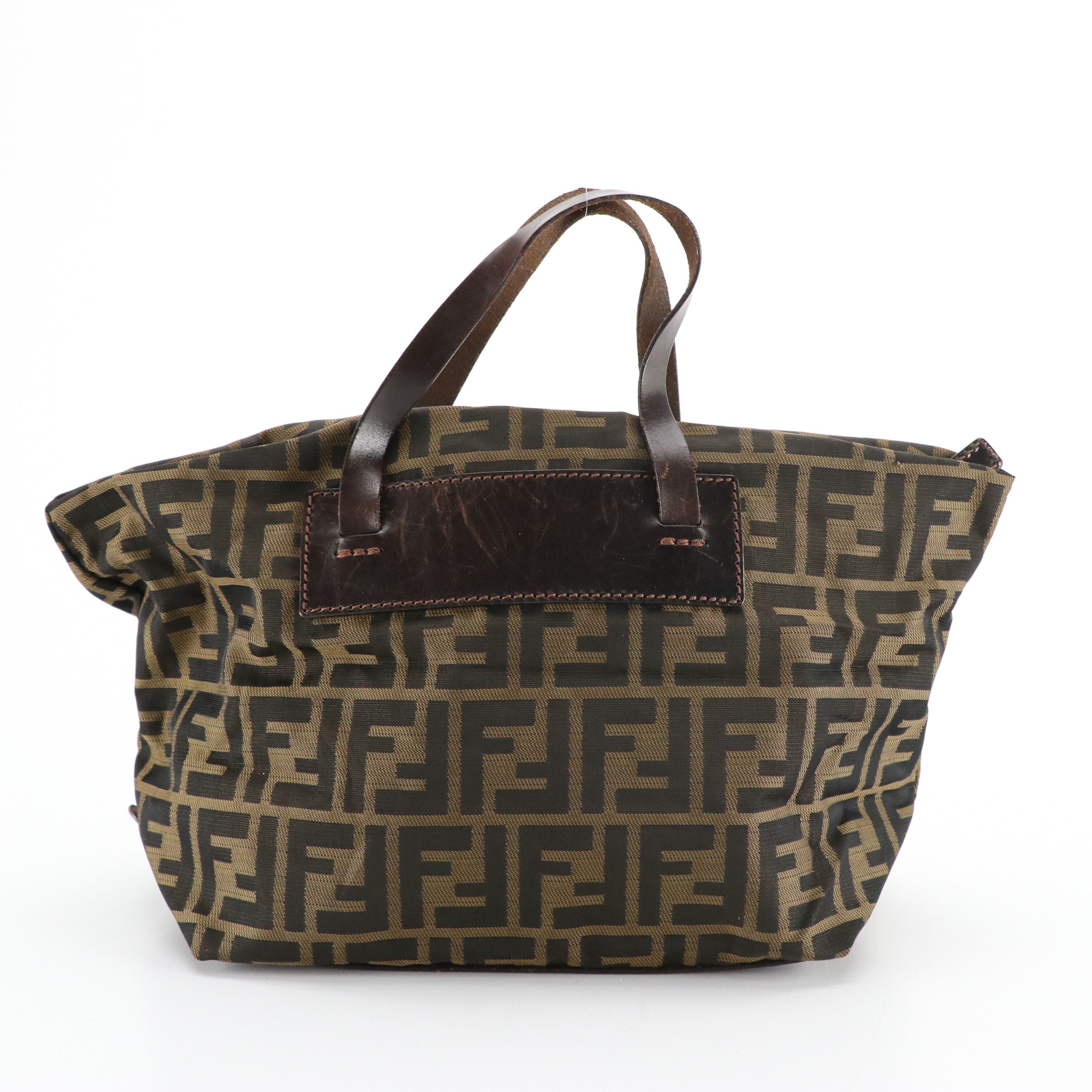 Fendi Roll-Up Travel Tote in Zucca Jacquard Canvas with Leather Trim
