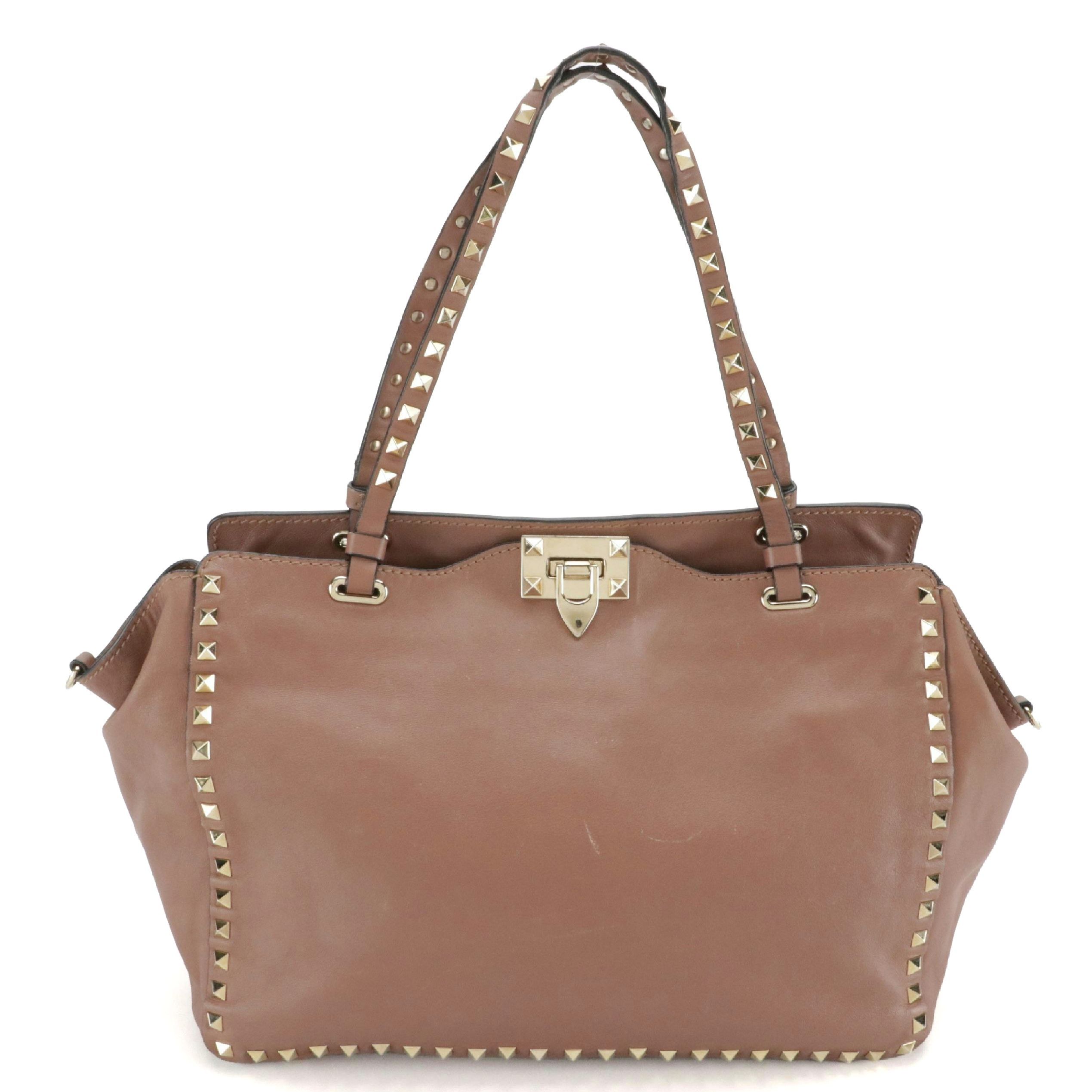 Valentino Garavani Large Rockstud Two-Way Tote in Dark Mauve Pink Calfskin