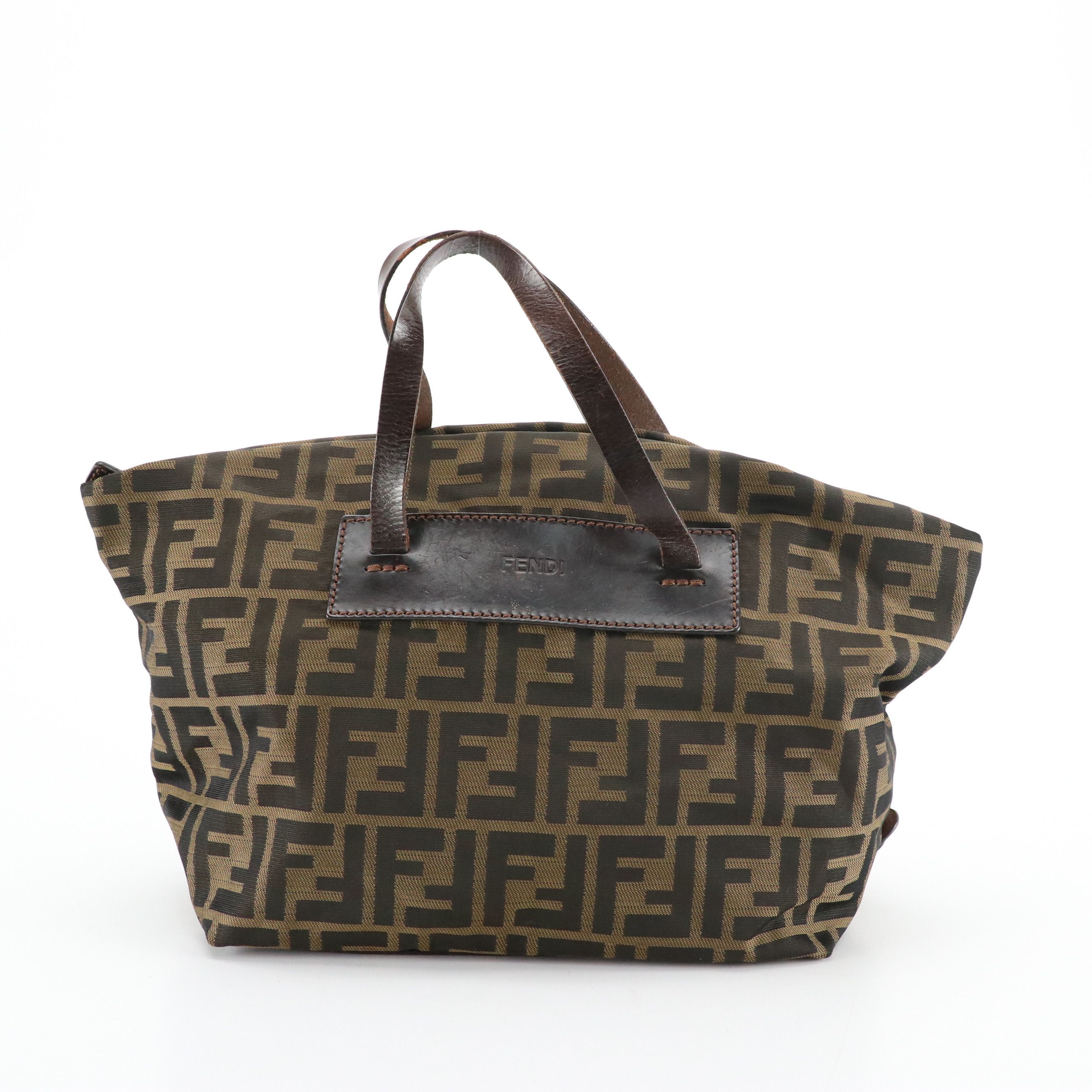 Fendi Roll-Up Travel Tote in Zucca Jacquard Canvas with Leather Trim