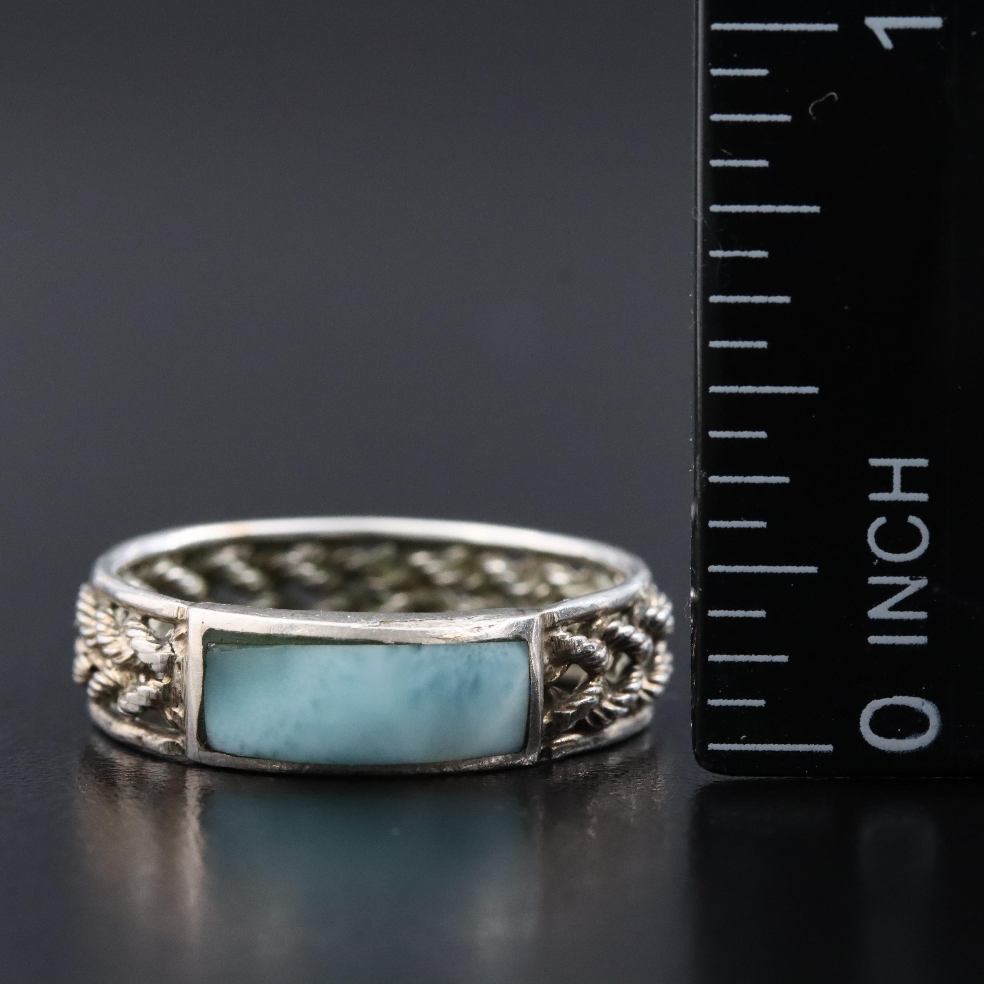 Sterling Larimar Ring with Rope Details