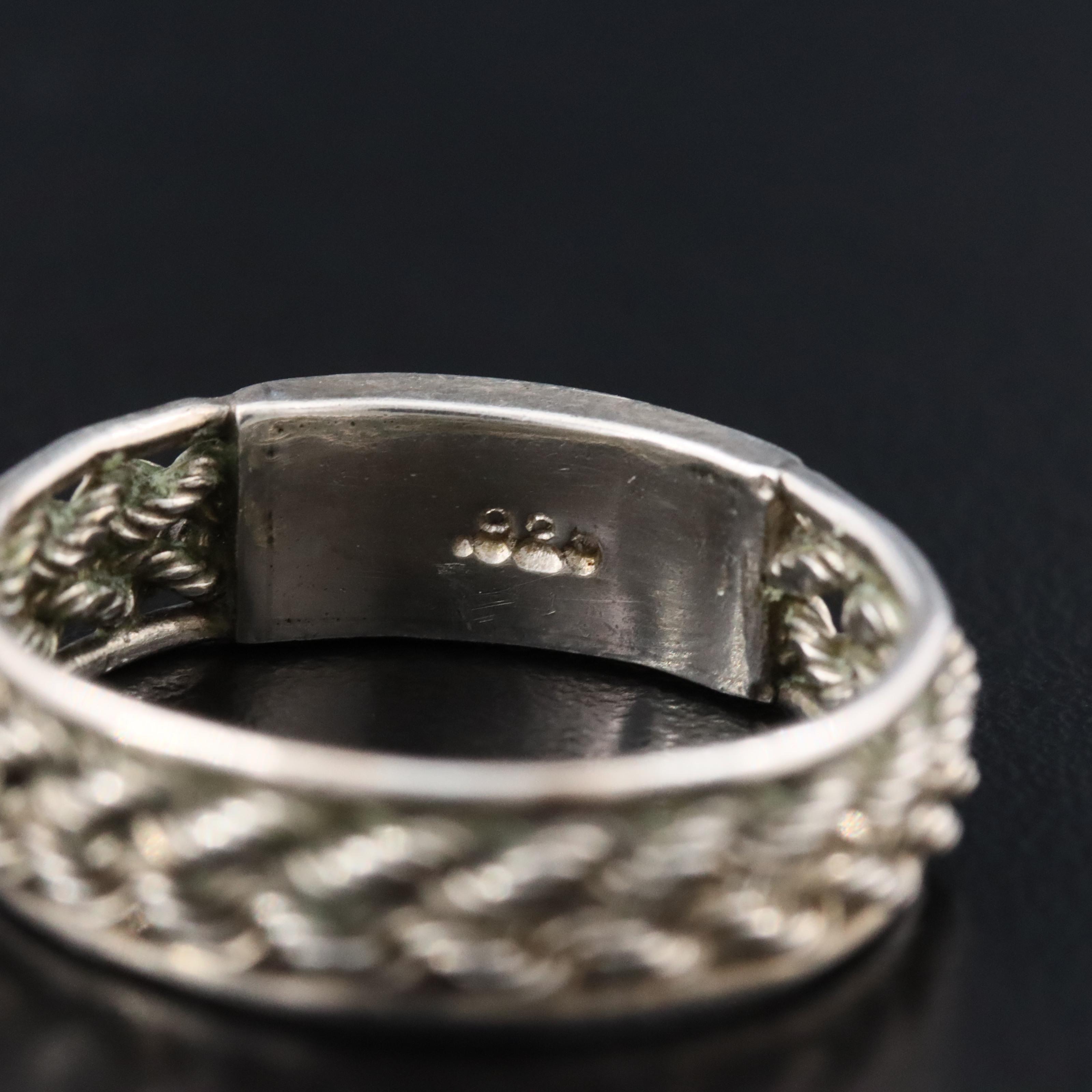 Sterling Larimar Ring with Rope Details