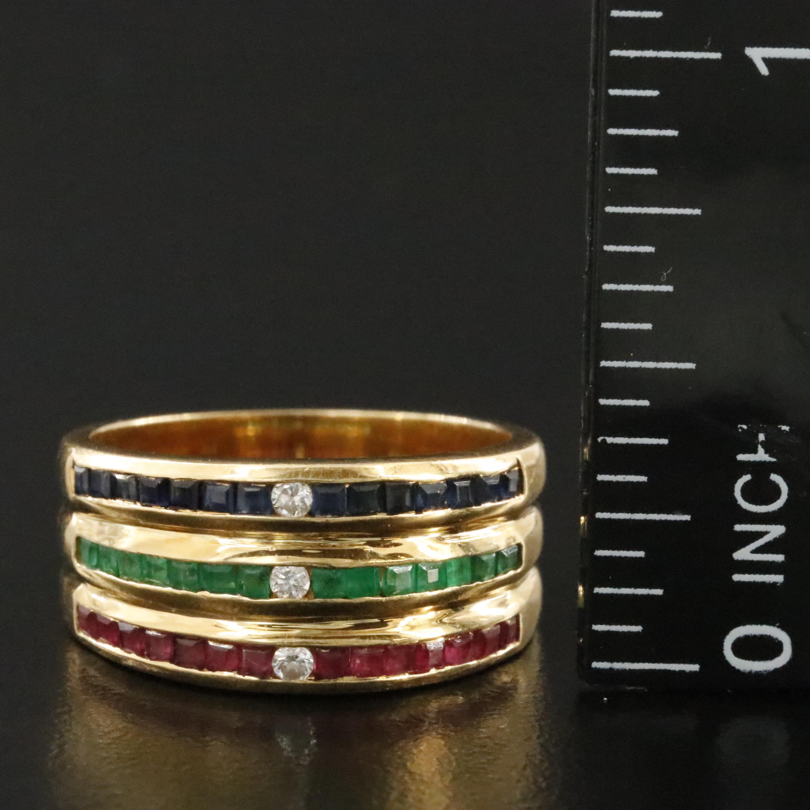 18K Ruby, Emerald, Sapphire and Diamond Ring