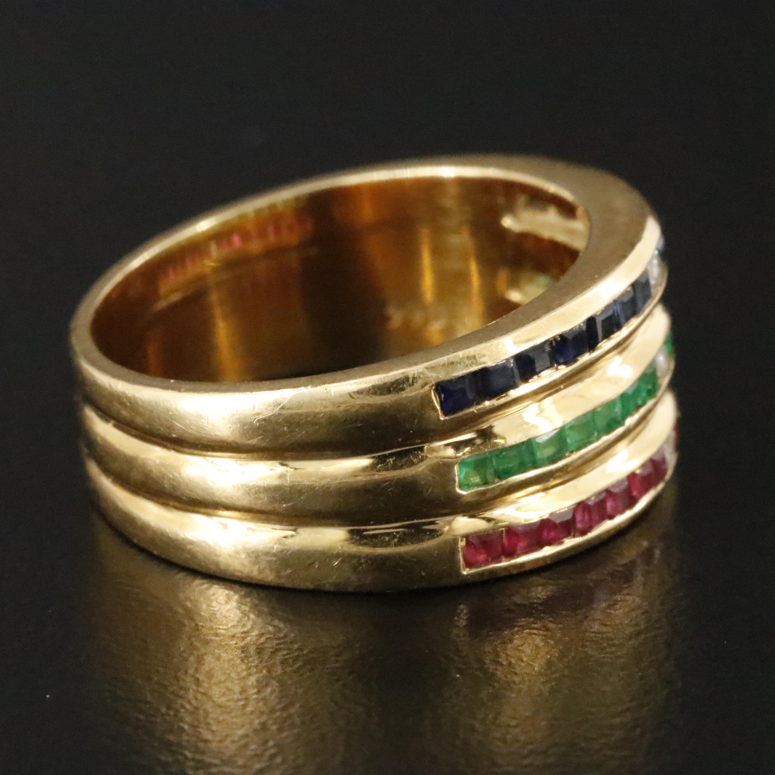 18K Ruby, Emerald, Sapphire and Diamond Ring