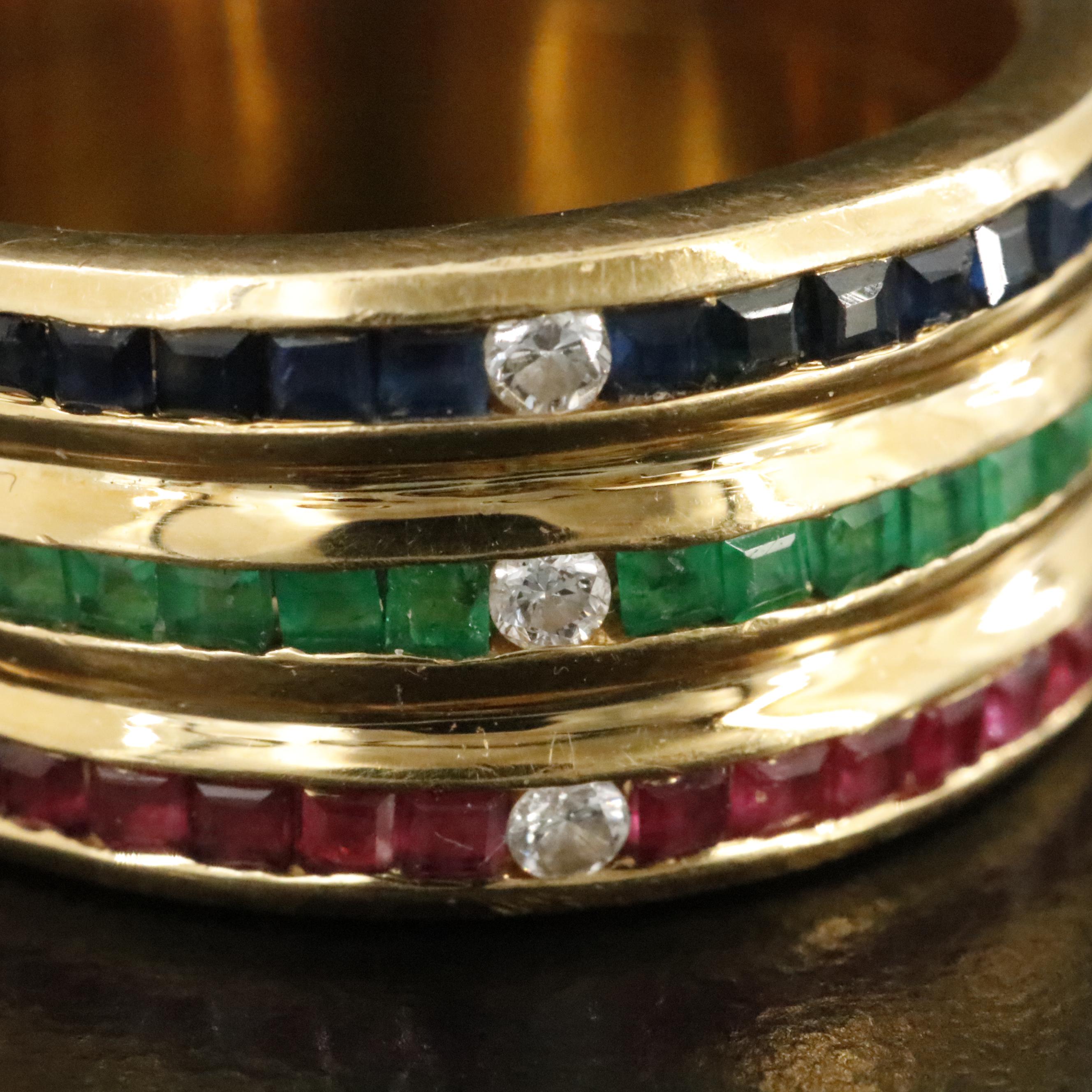 18K Ruby, Emerald, Sapphire and Diamond Ring