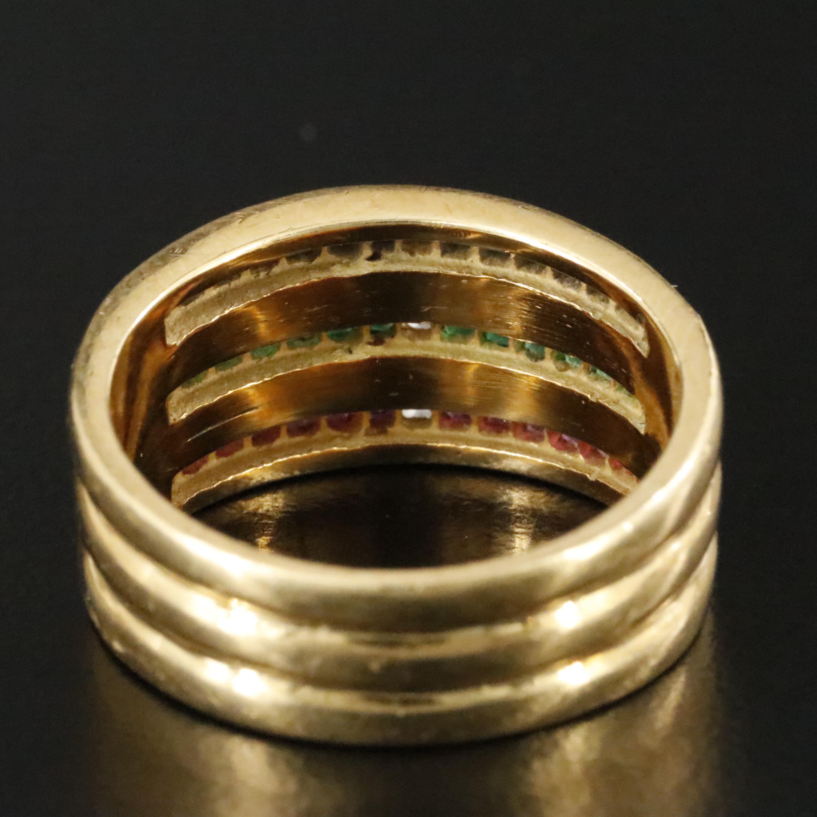 18K Ruby, Emerald, Sapphire and Diamond Ring