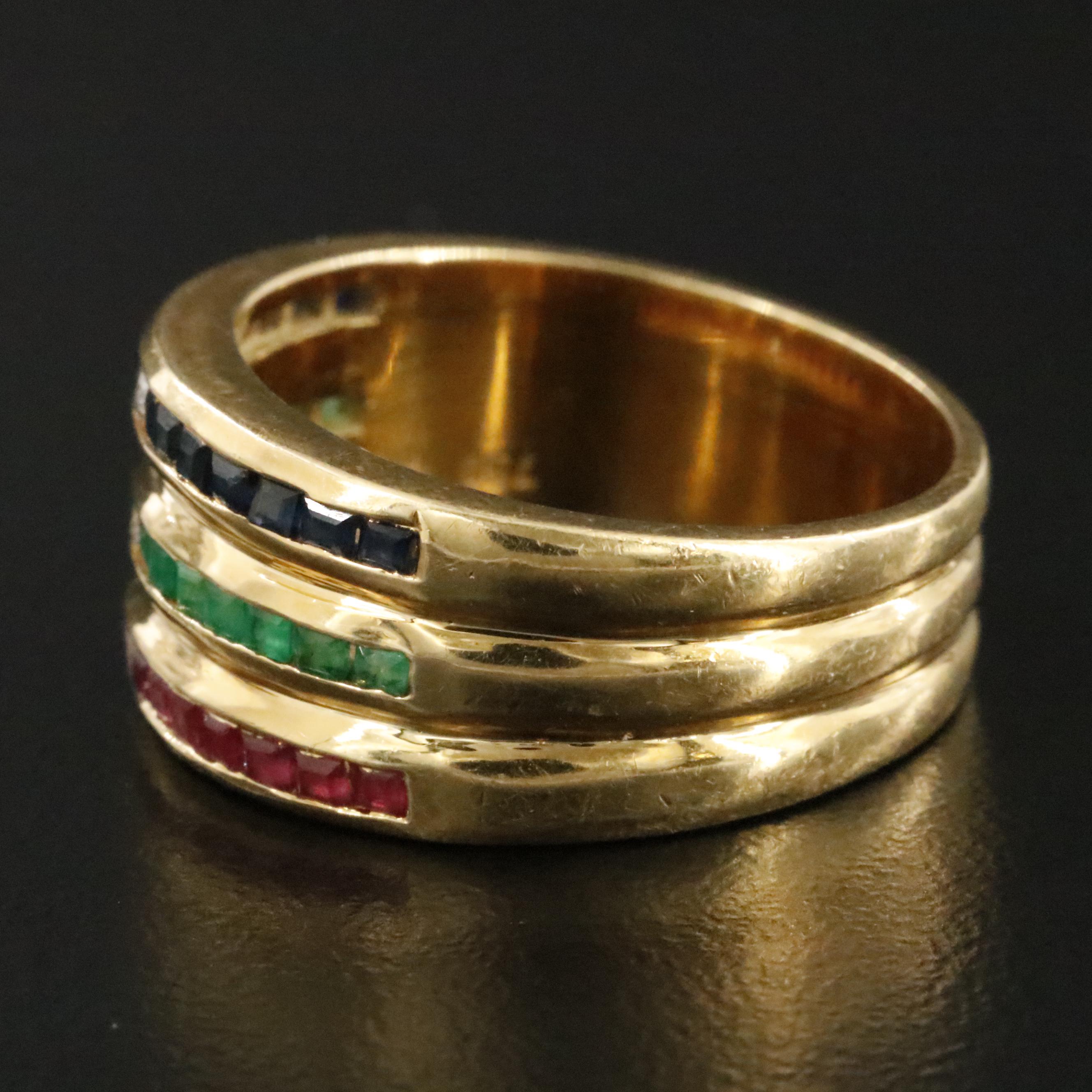 18K Ruby, Emerald, Sapphire and Diamond Ring