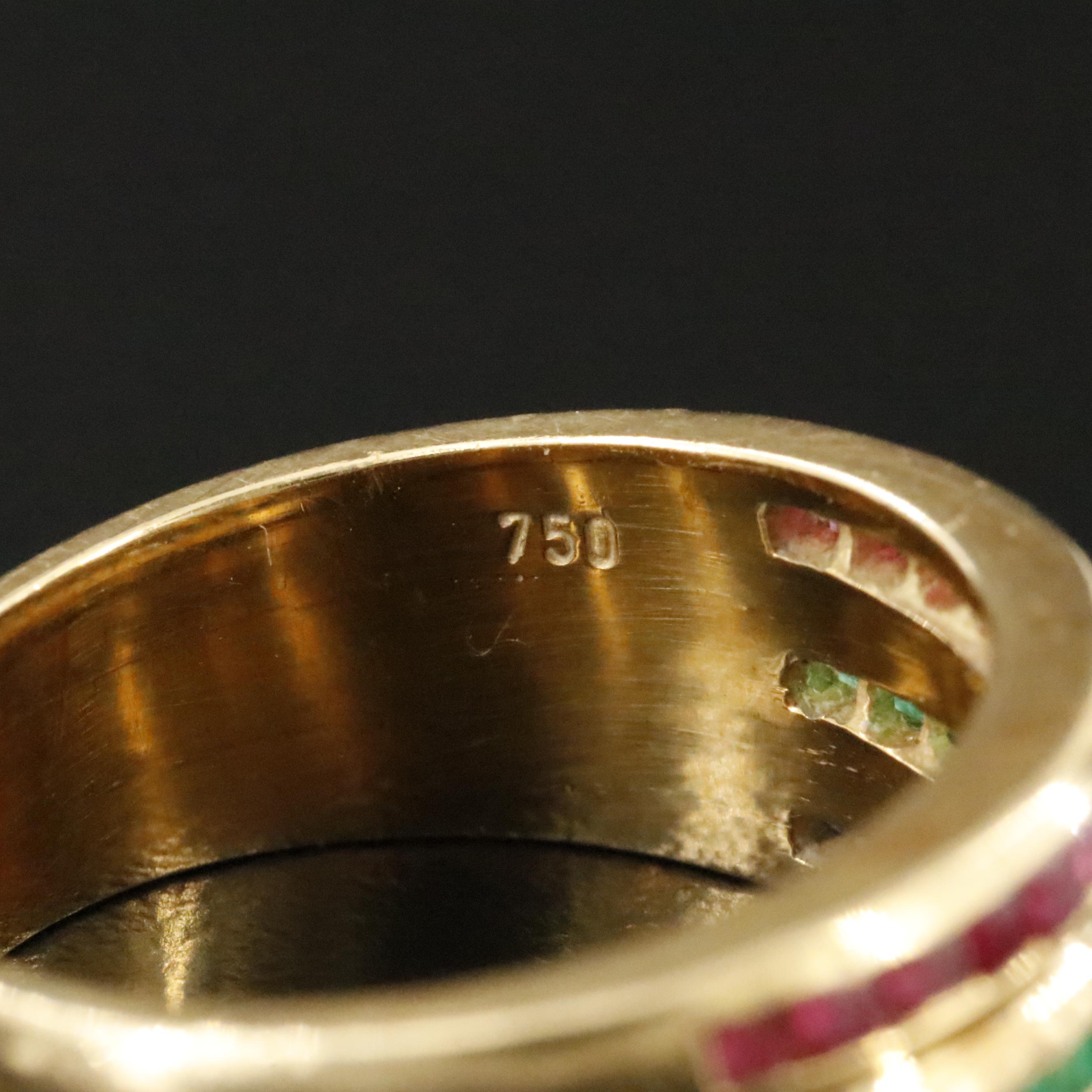 18K Ruby, Emerald, Sapphire and Diamond Ring