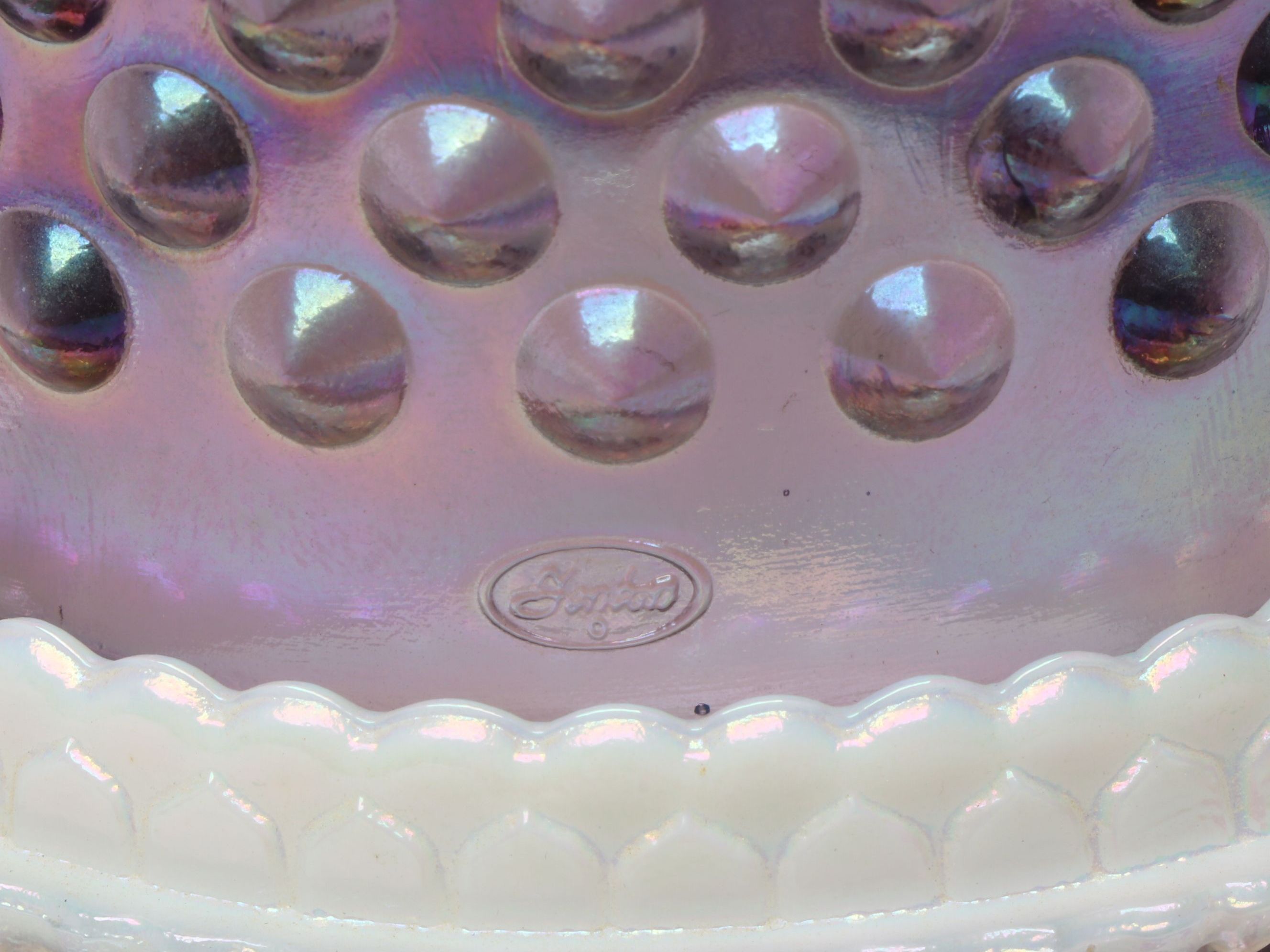 Fenton Hobnail Iridized Amethyst Fairy Light and Ruffled Bowl