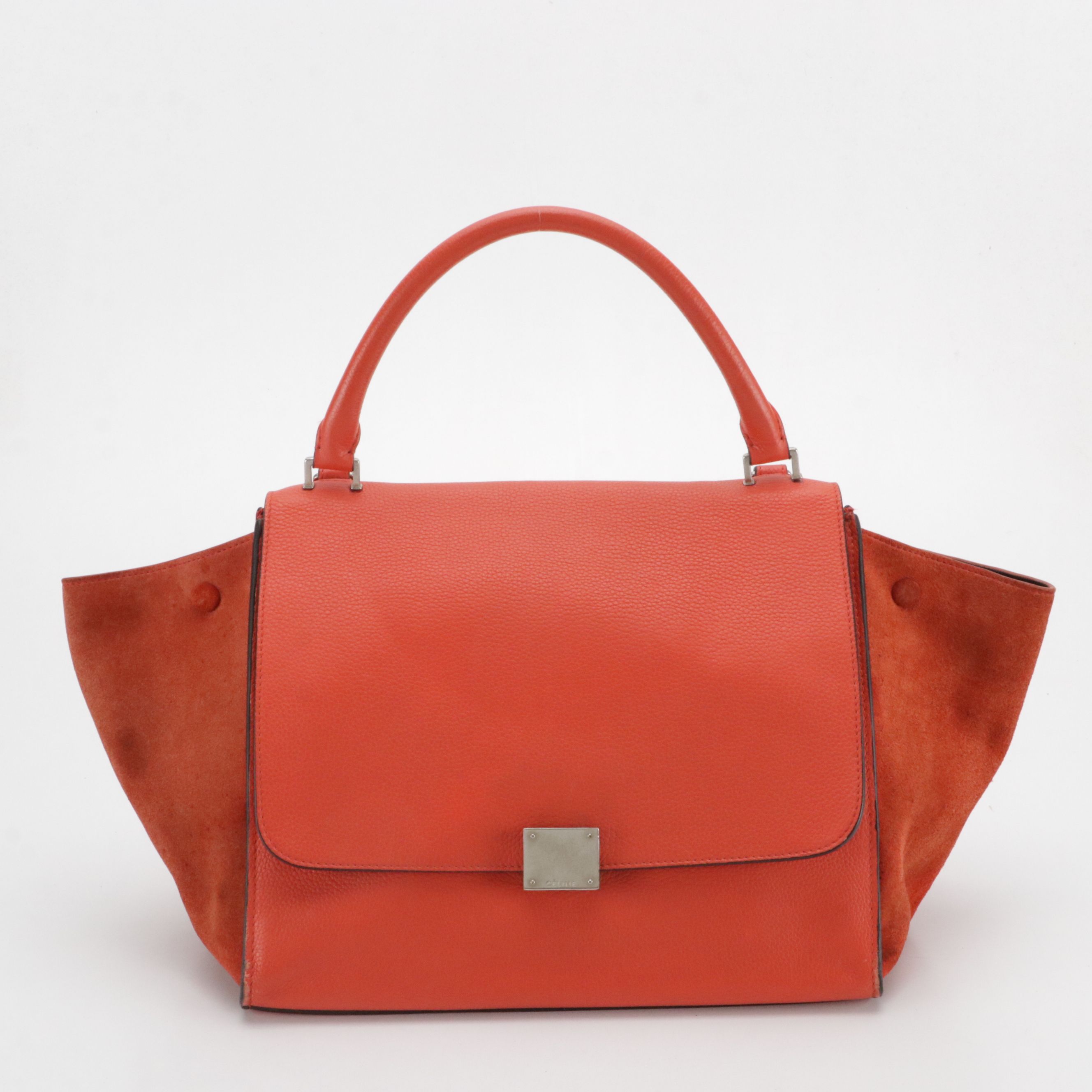 Céline Medium Trapeze Two-Way Bag in Red Grained Calfskin Leather and Suede