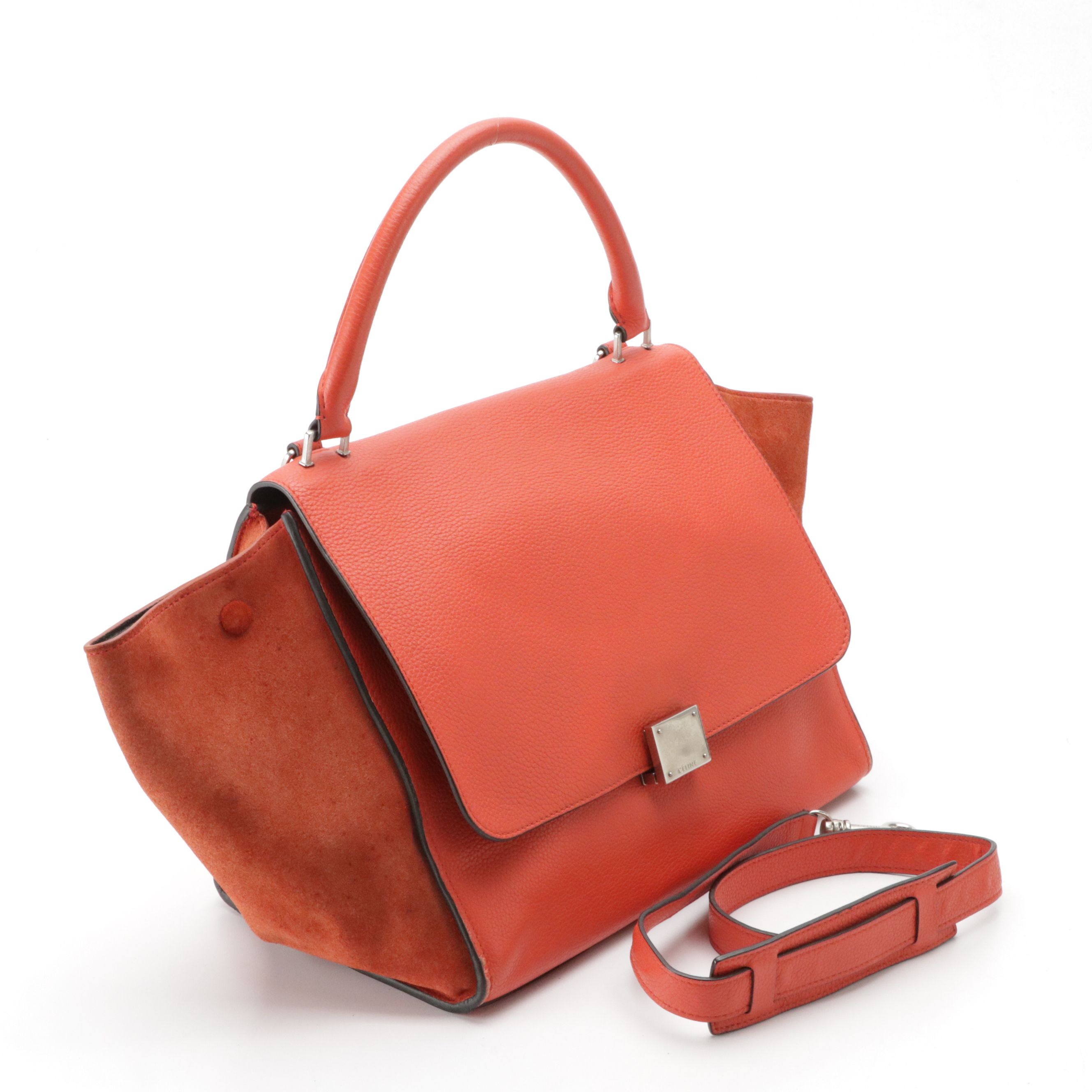 Céline Medium Trapeze Two-Way Bag in Red Grained Calfskin Leather and Suede