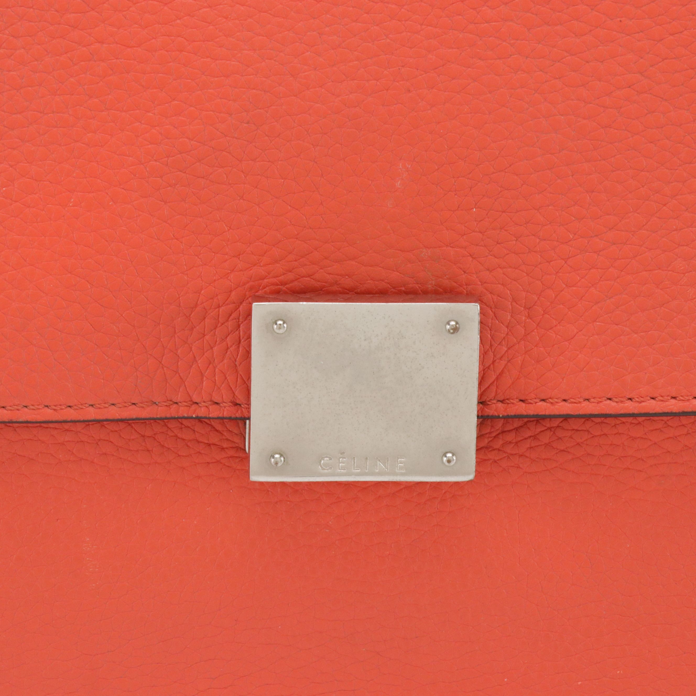 Céline Medium Trapeze Two-Way Bag in Red Grained Calfskin Leather and Suede