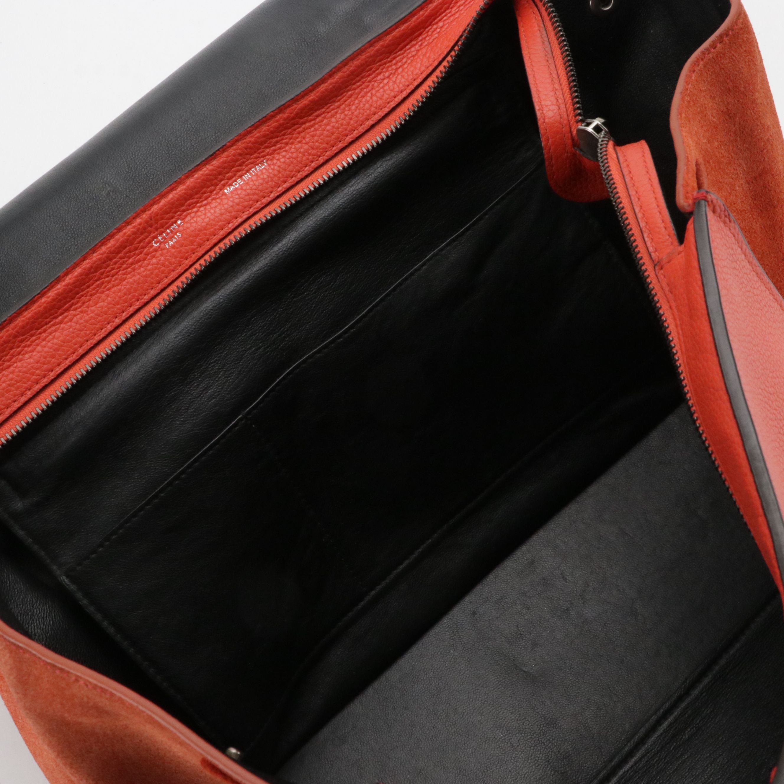 Céline Medium Trapeze Two-Way Bag in Red Grained Calfskin Leather and Suede