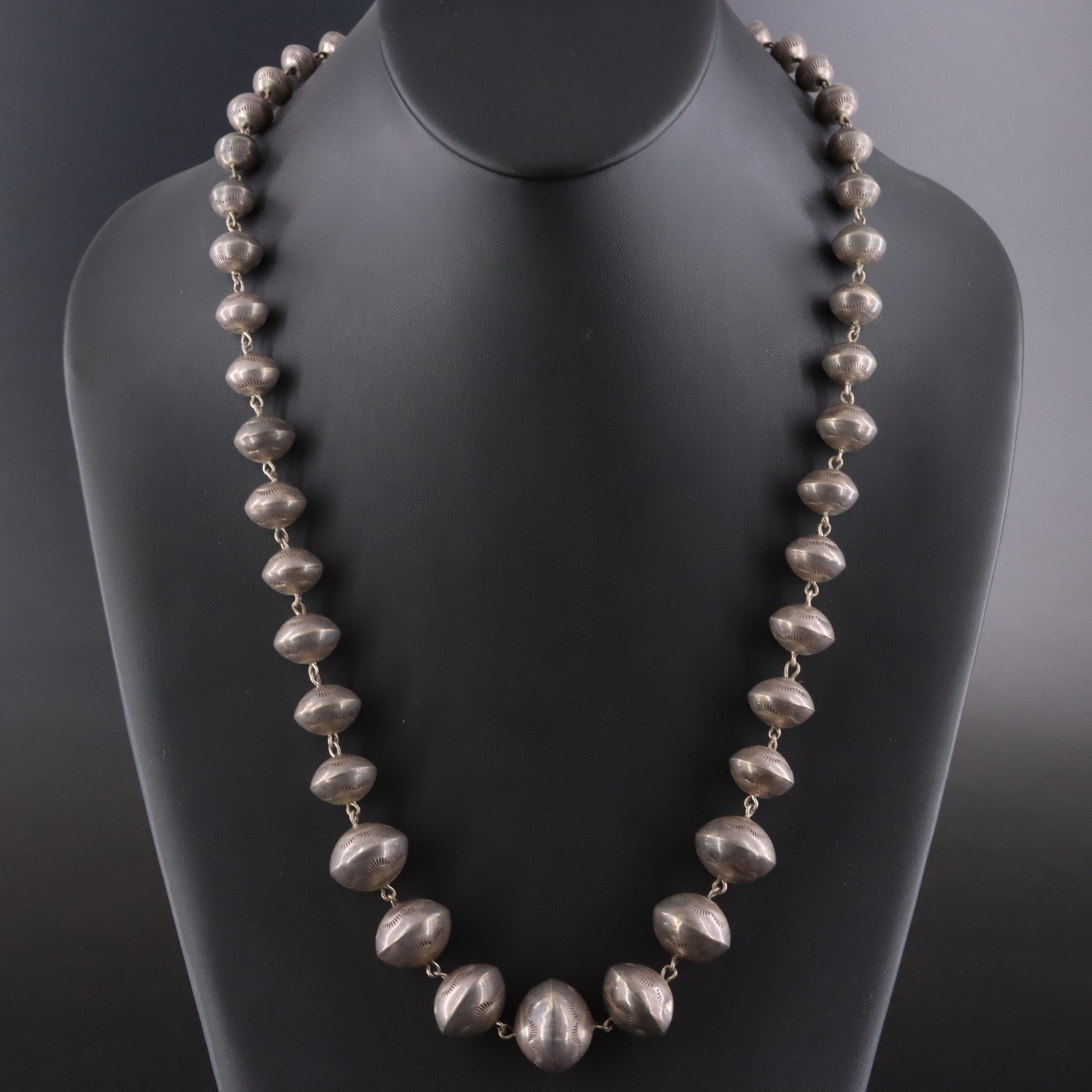 Vintage Southwestern Sterling Stampwork Graduated Bead Necklace