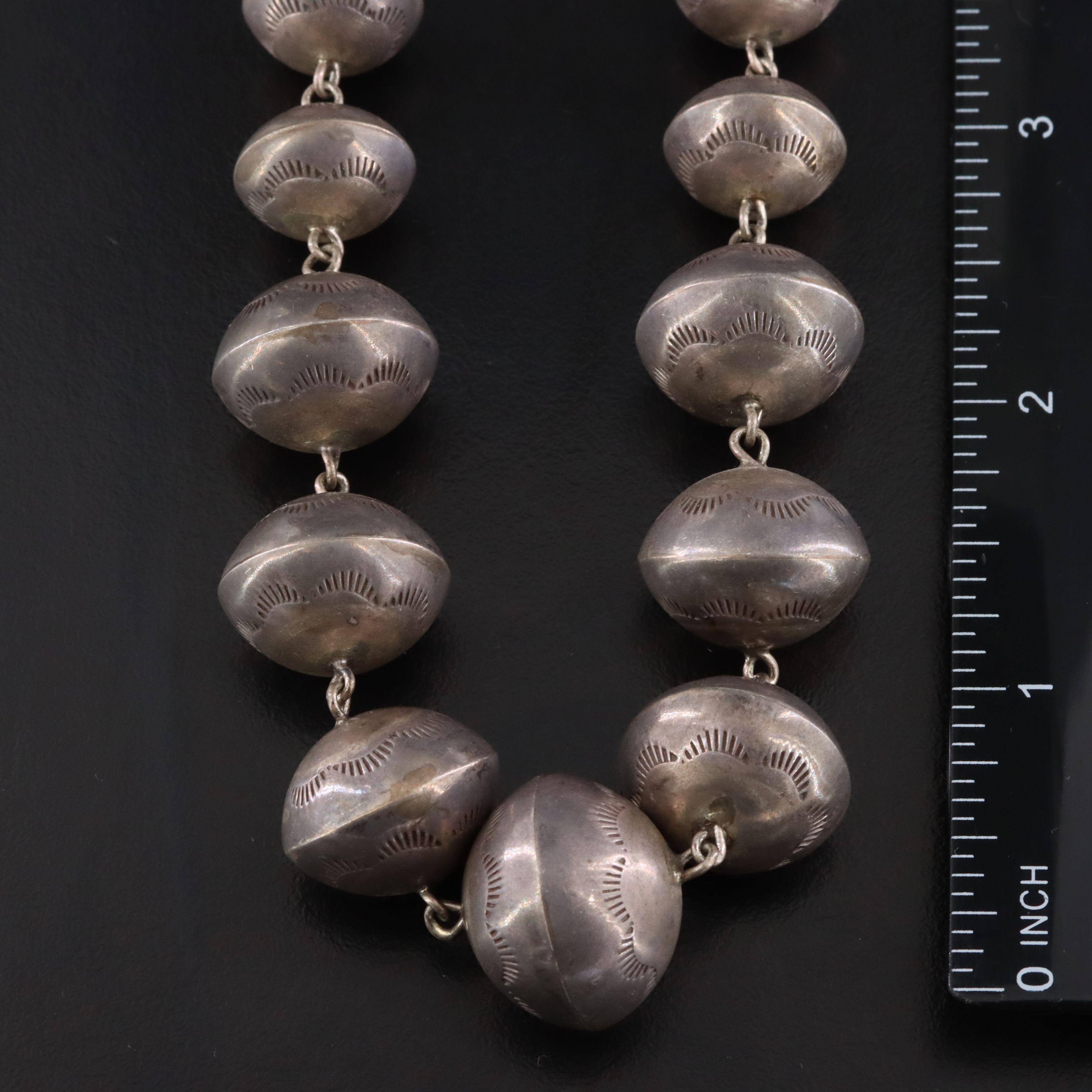 Vintage Southwestern Sterling Stampwork Graduated Bead Necklace