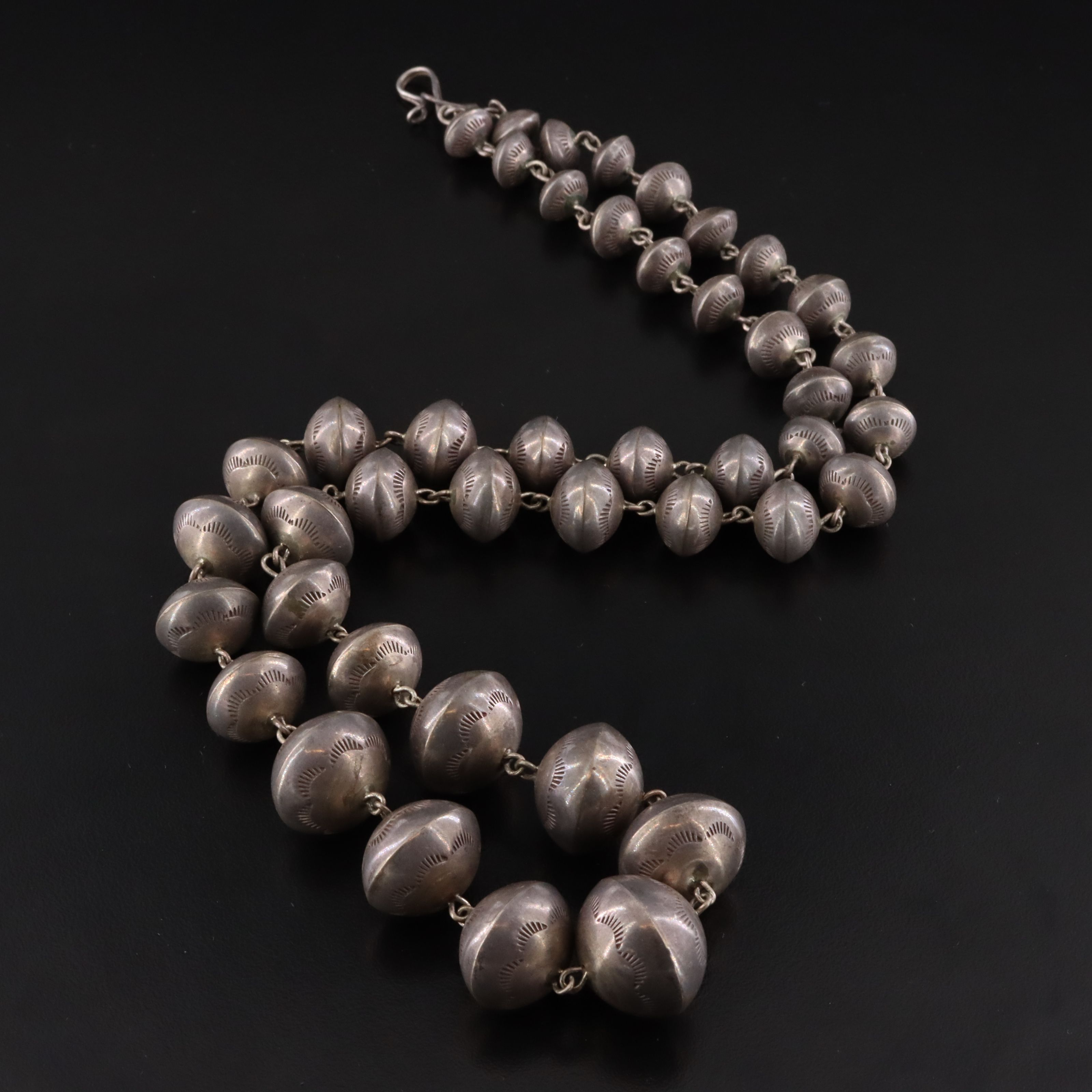 Vintage Southwestern Sterling Stampwork Graduated Bead Necklace