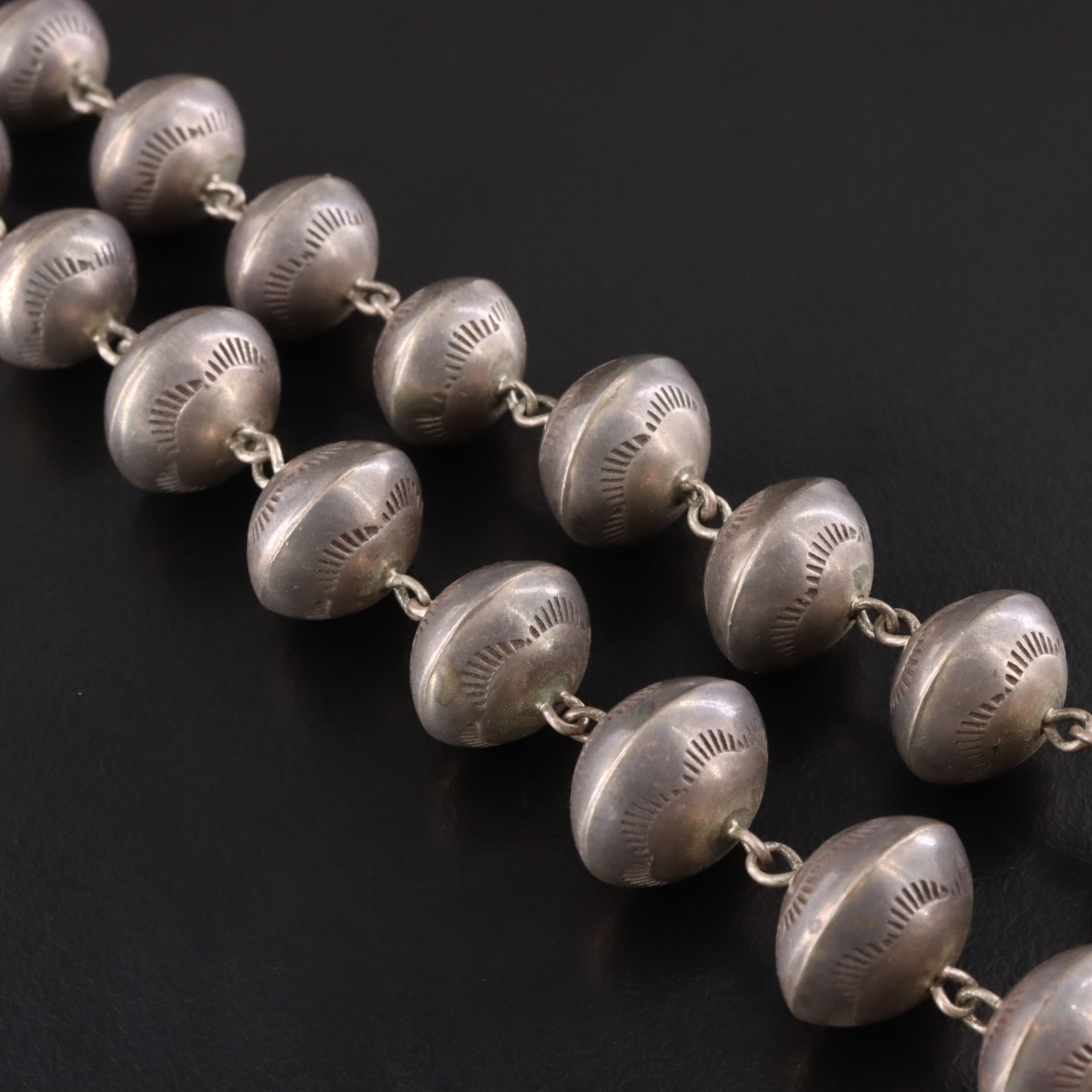 Vintage Southwestern Sterling Stampwork Graduated Bead Necklace